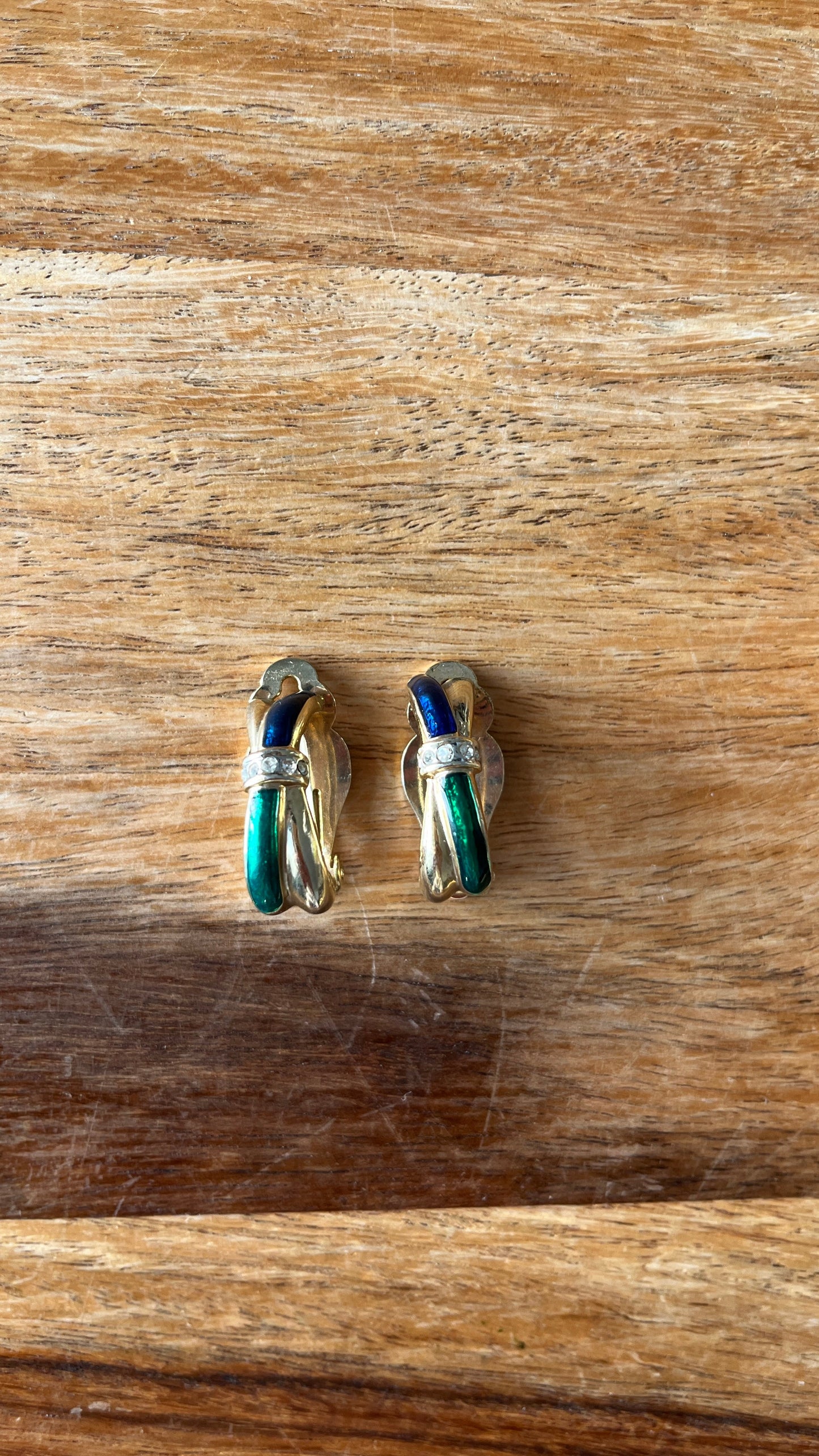 Gold-Tone Clip-On Earrings – Blue Green