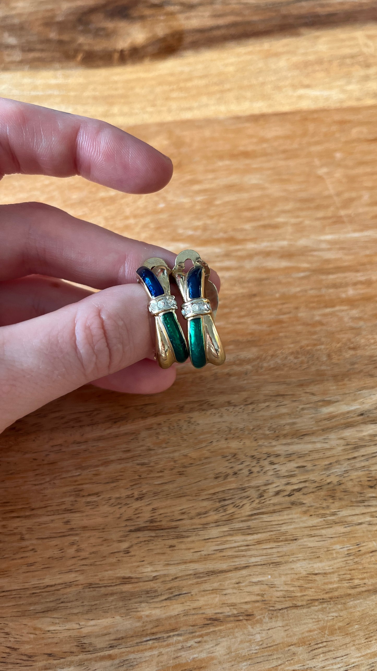 Gold-Tone Clip-On Earrings – Blue Green