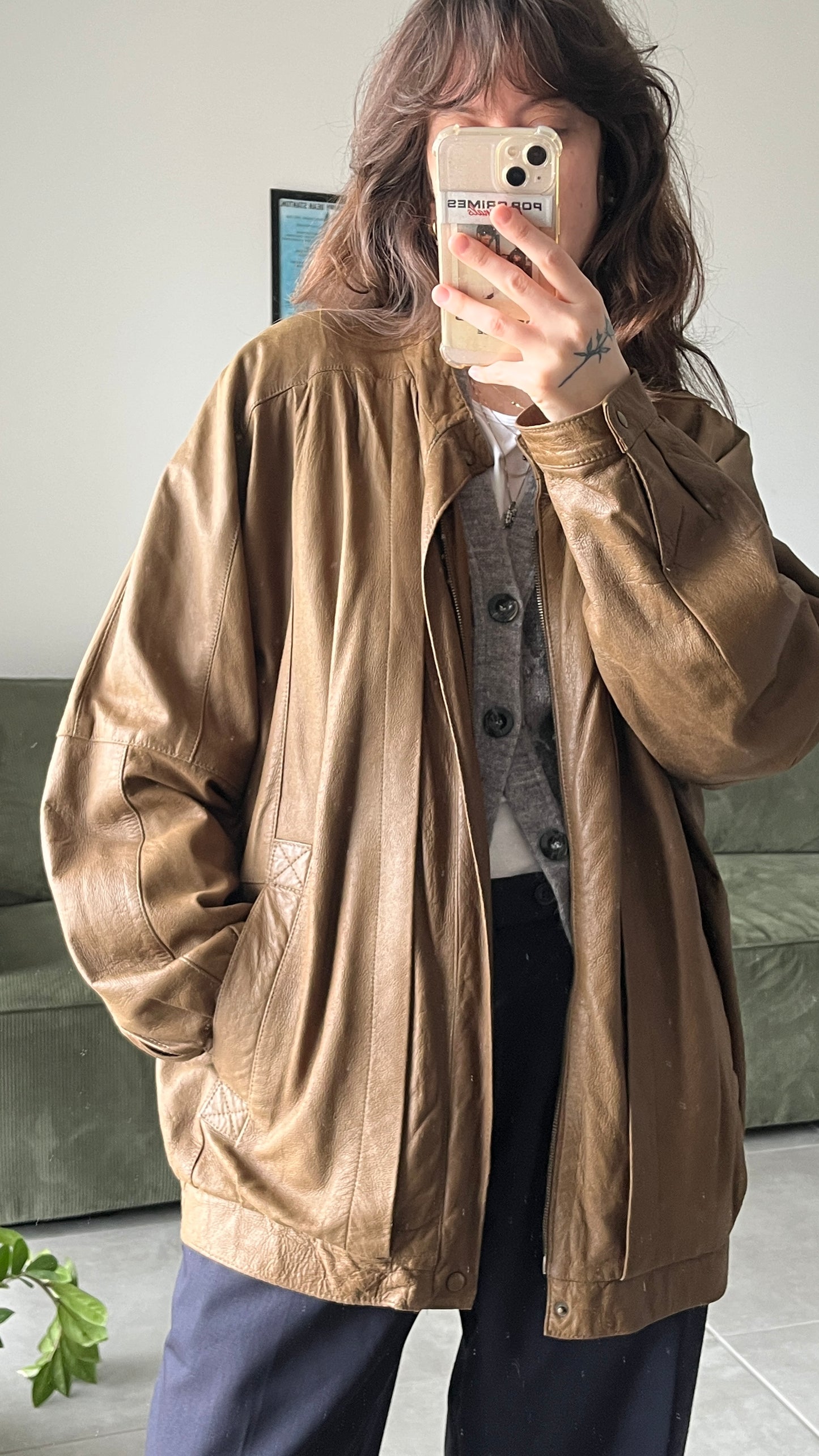 Leather Coat with Mandarin Collar