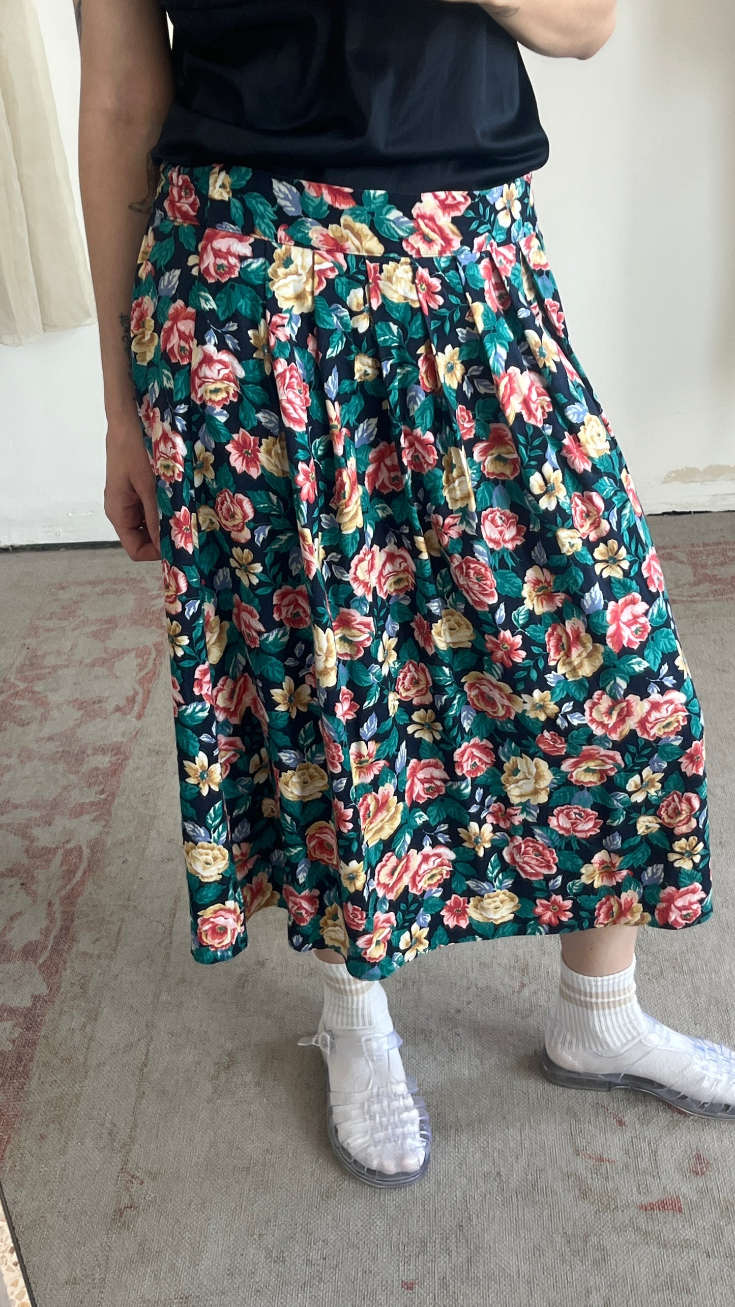 Pleated Floral Skirt