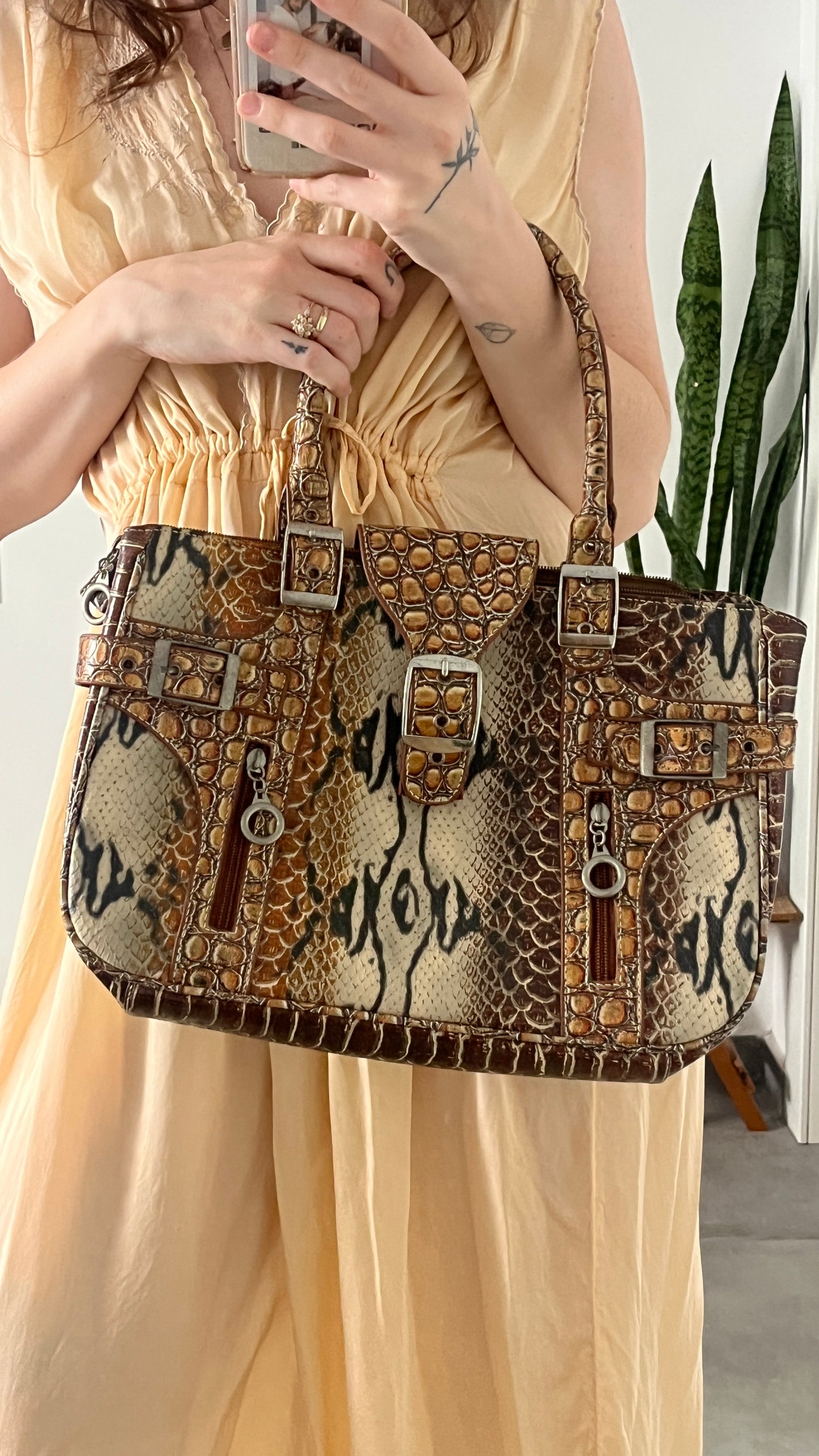 Faux Snake Leather Shoulder Bag