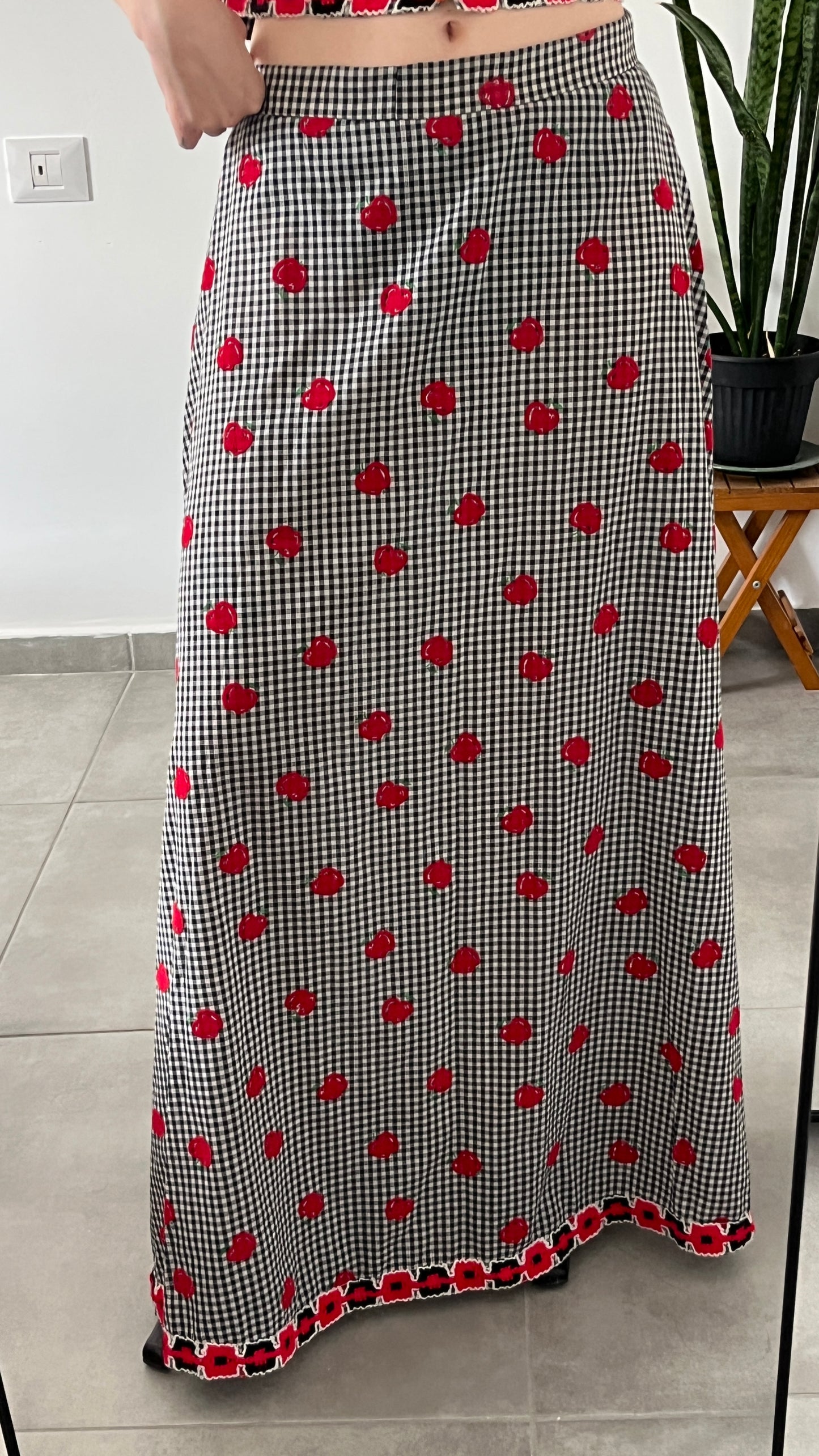 70s Skirt Suit Plaid and Apple Print