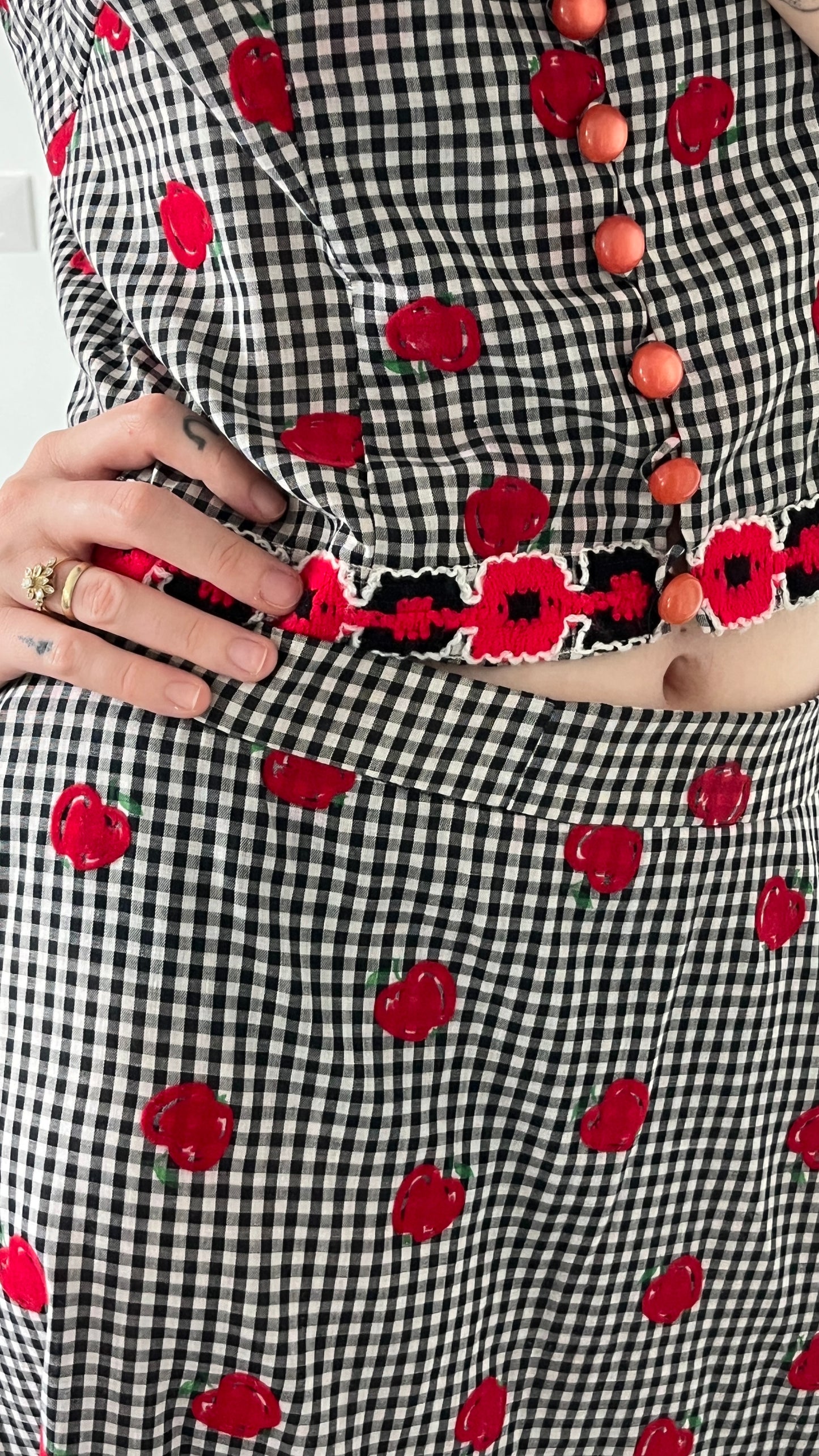 70s Skirt Suit Plaid and Apple Print