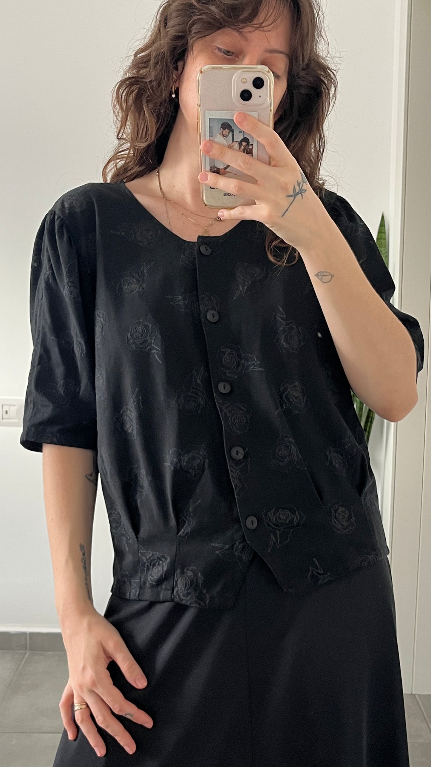 80s Black Button-Up Shirt
