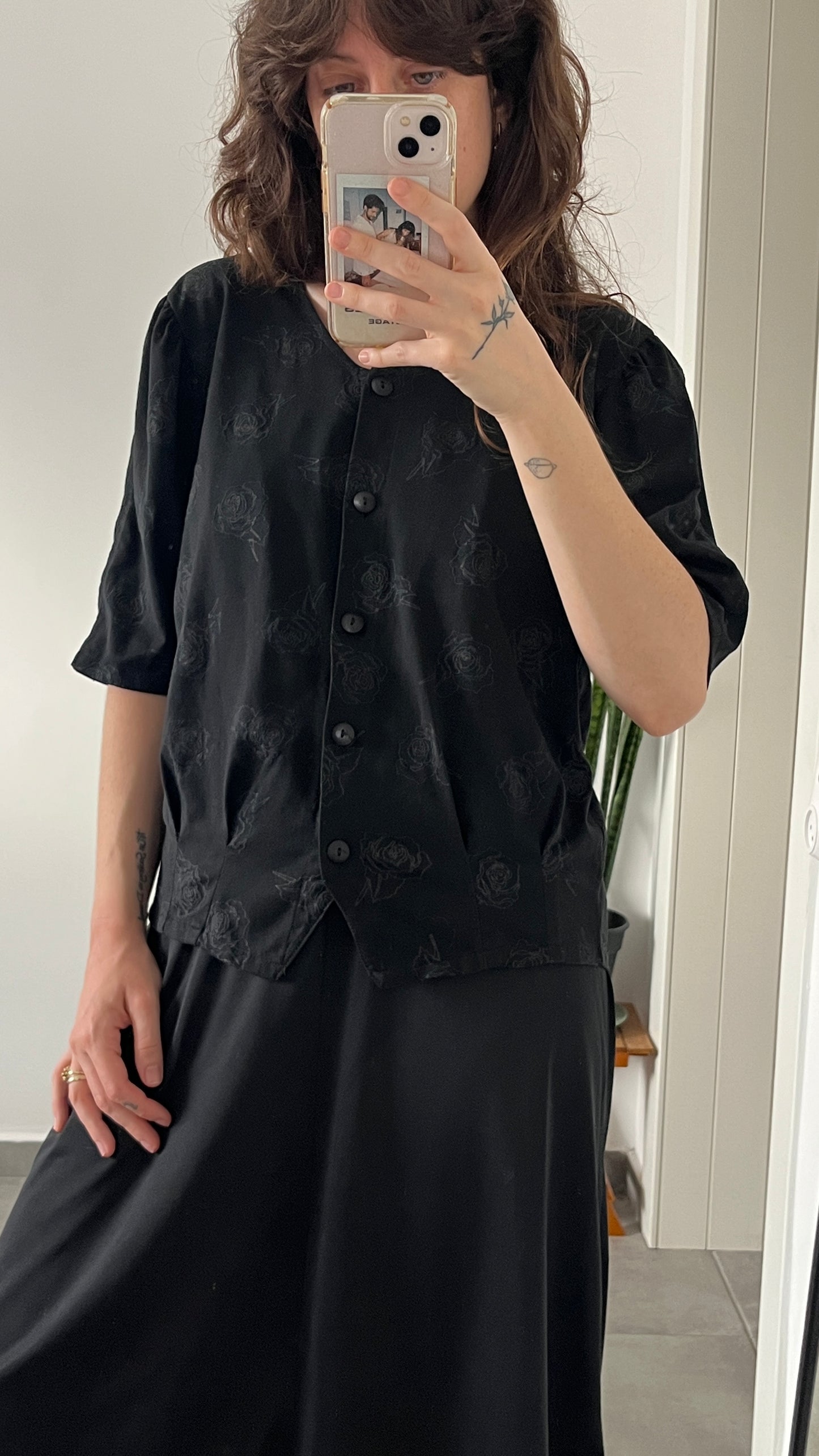 80s Black Button-Up Shirt