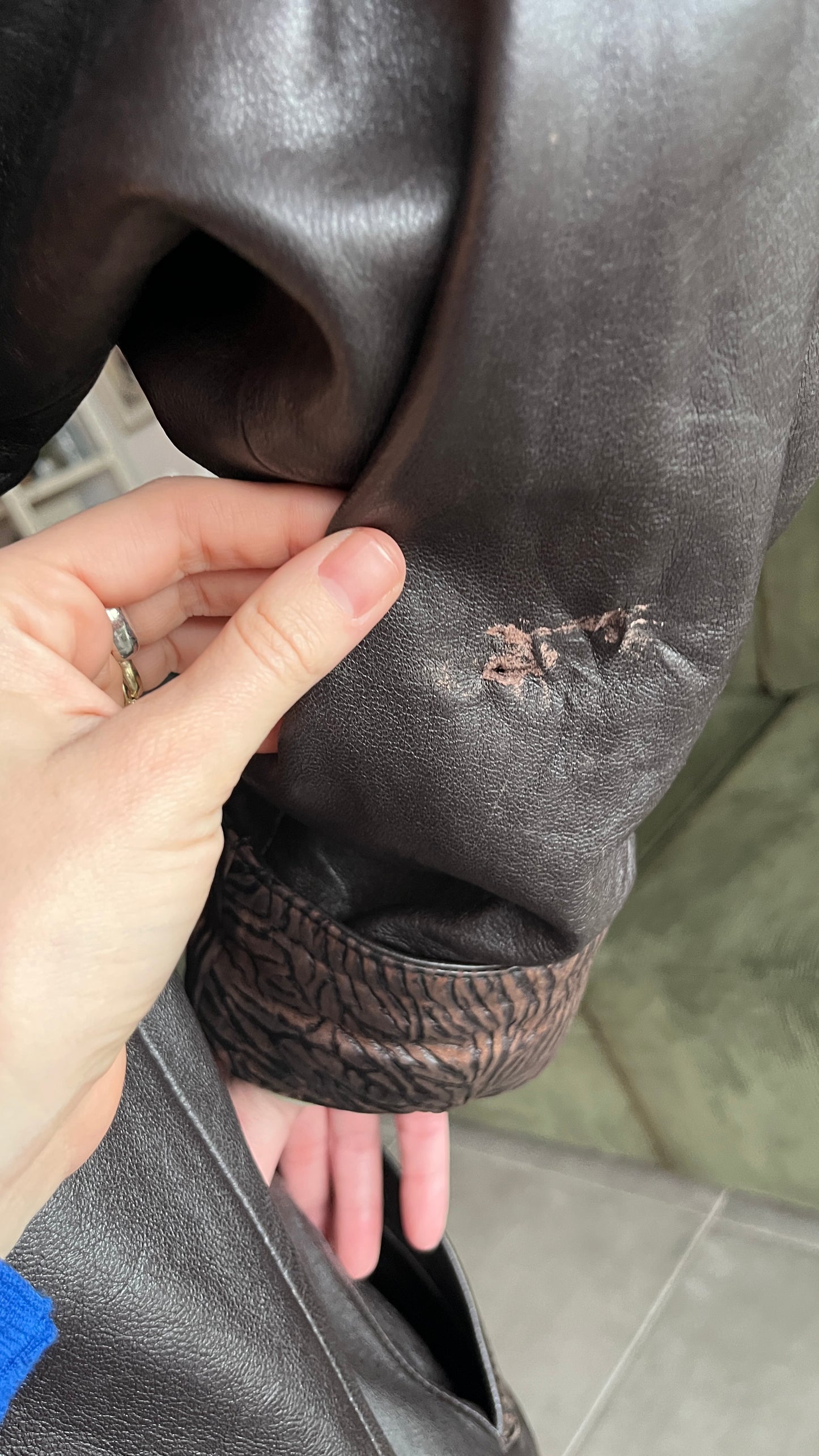 Brown Leather Coat with Zebra Pattern