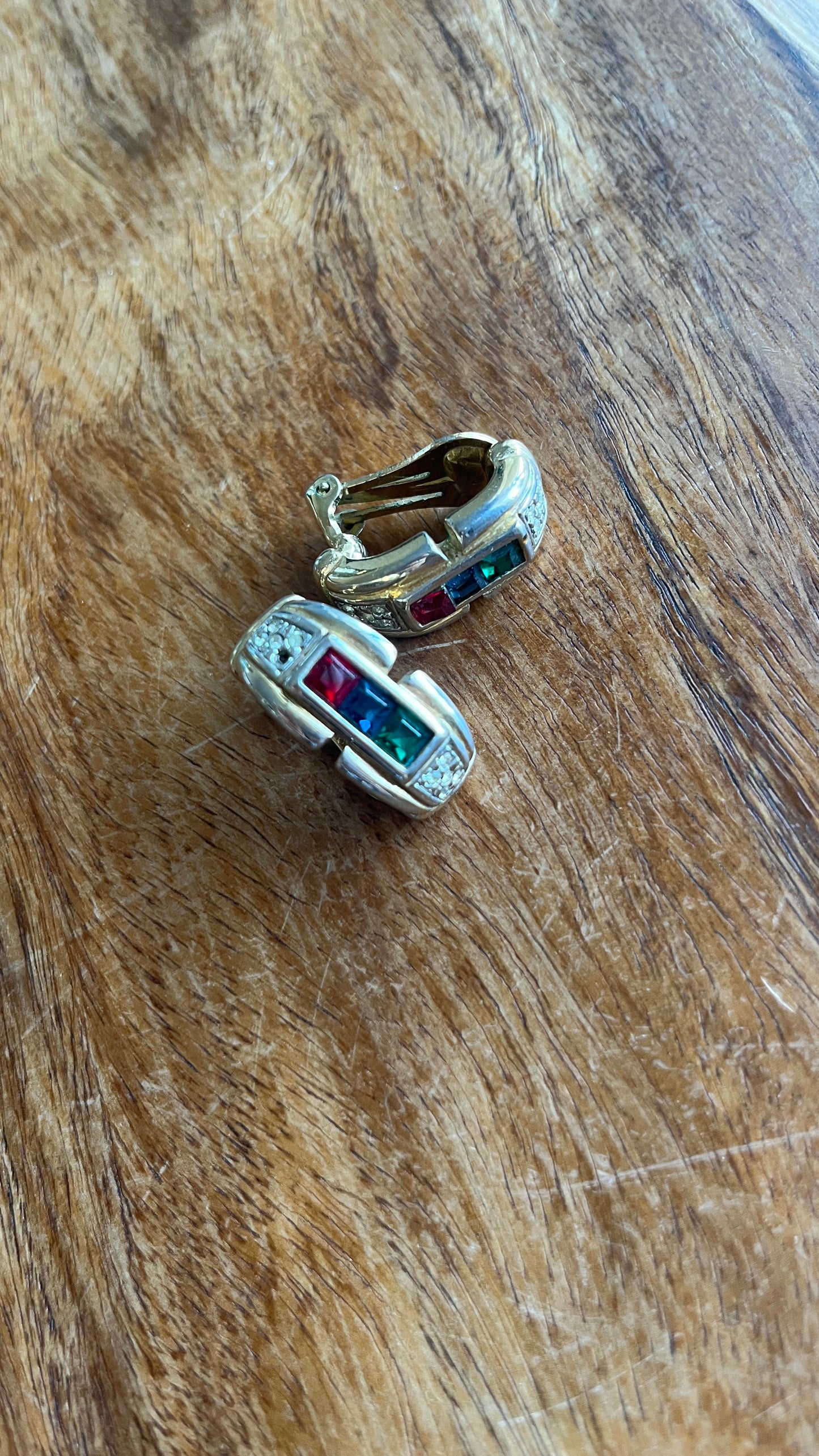 Clip-on Earrings with 3 Colorful Stones