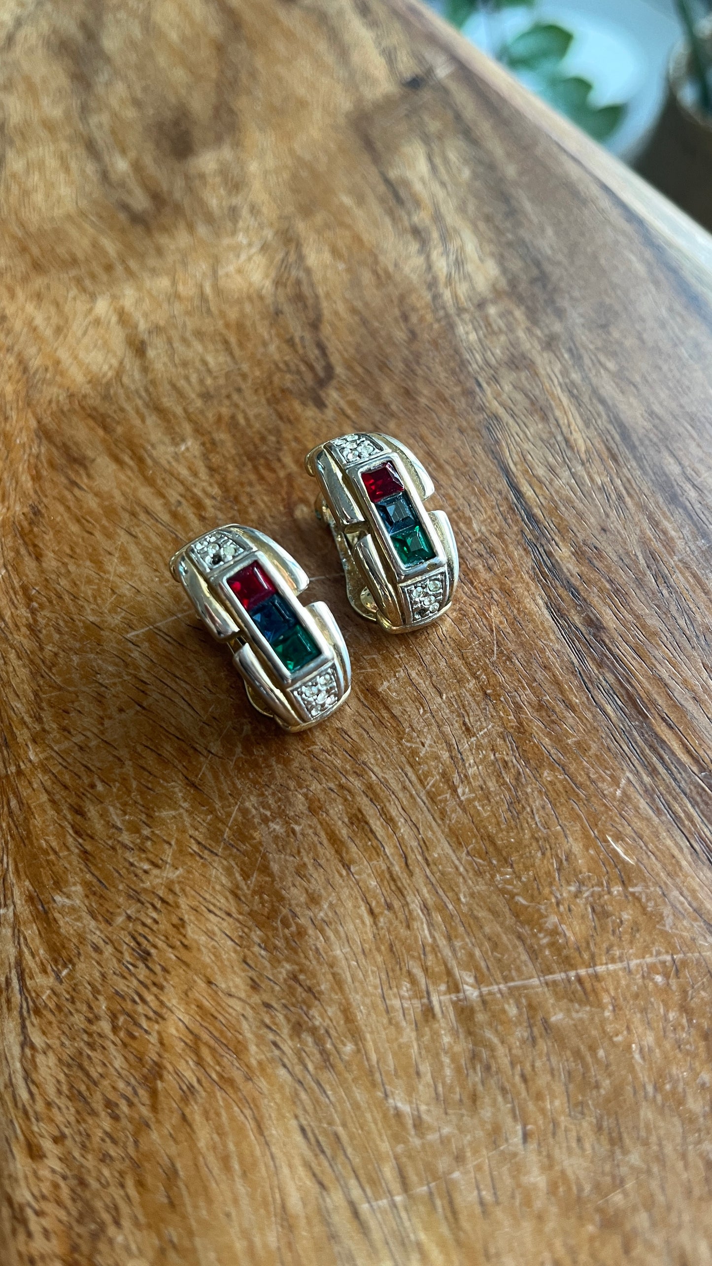 Clip-on Earrings with 3 Colorful Stones