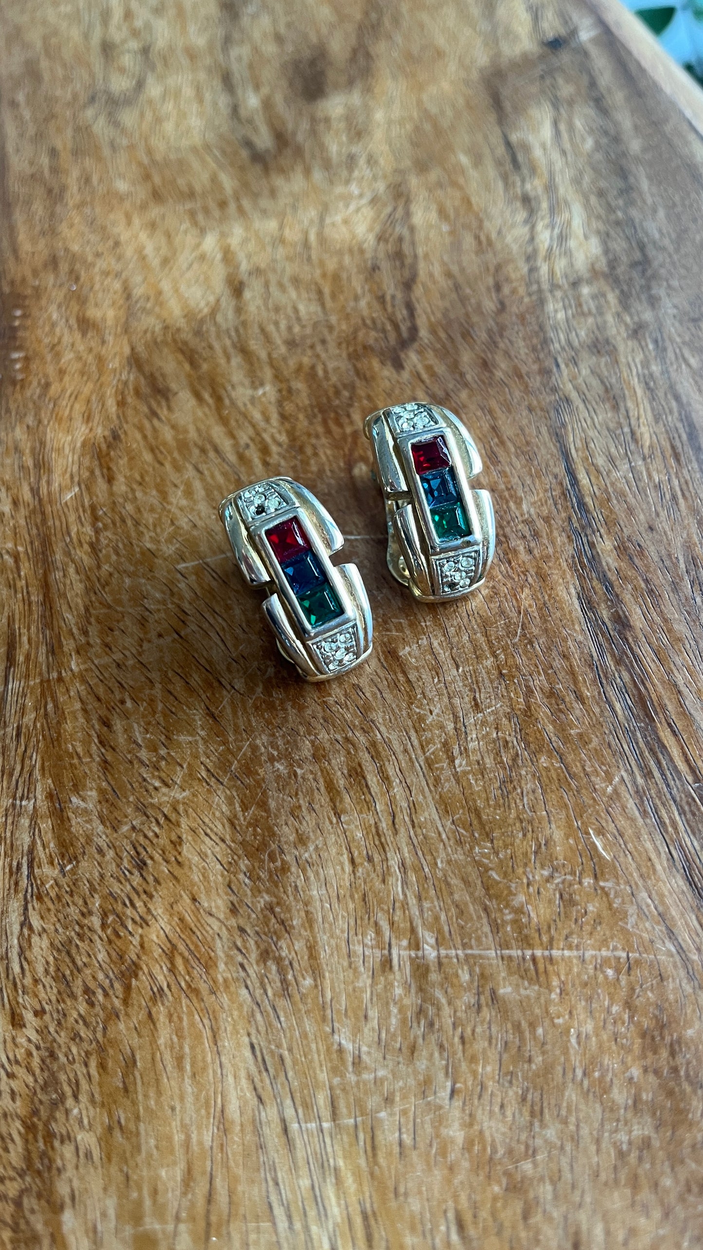 Clip-on Earrings with 3 Colorful Stones