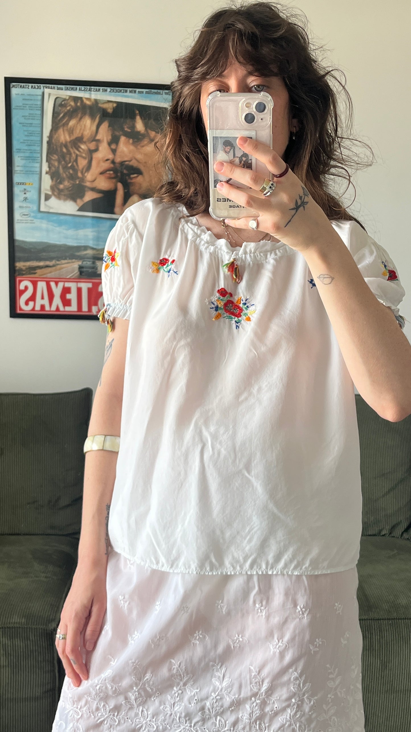 White Blouse with Floral Embroidery