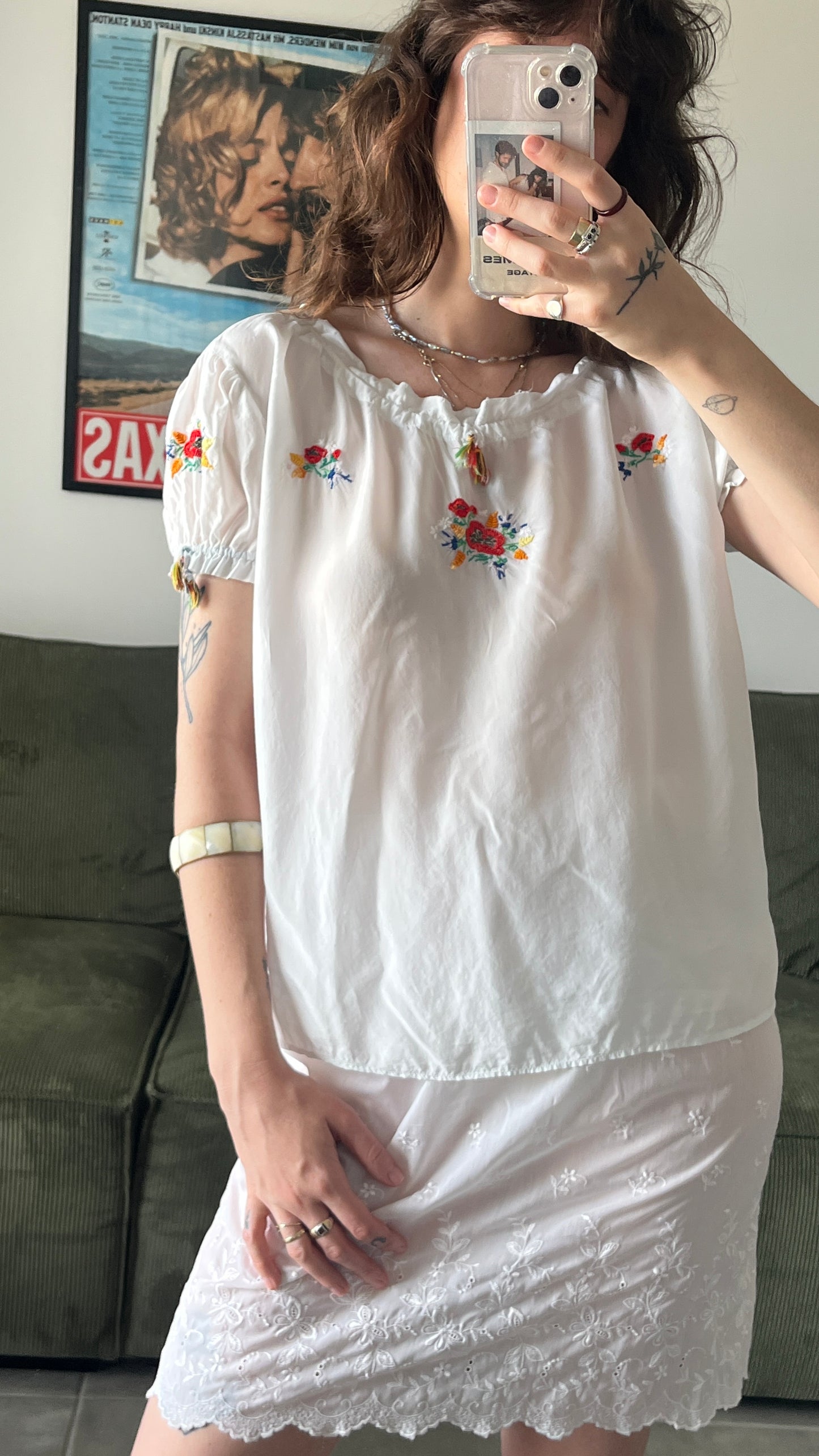 White Blouse with Floral Embroidery