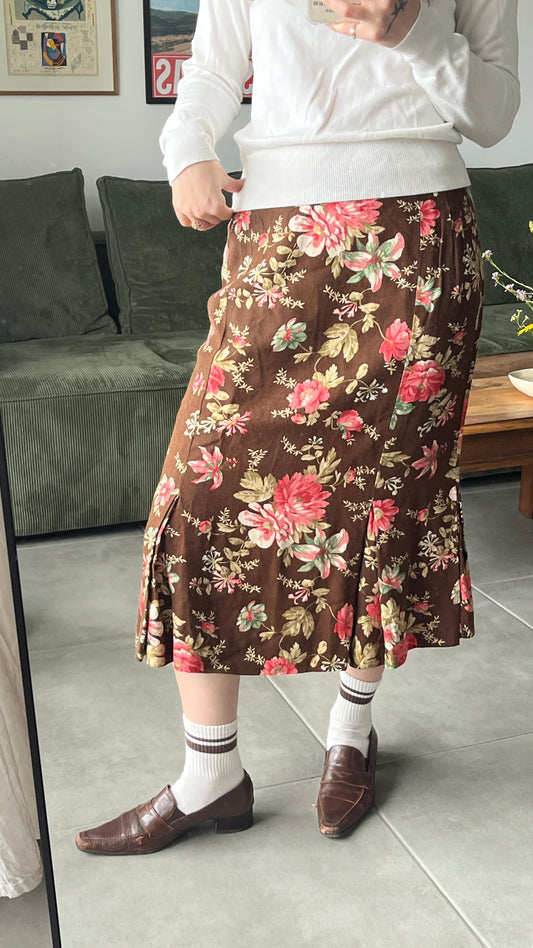 Brown Floral Midi Skirt