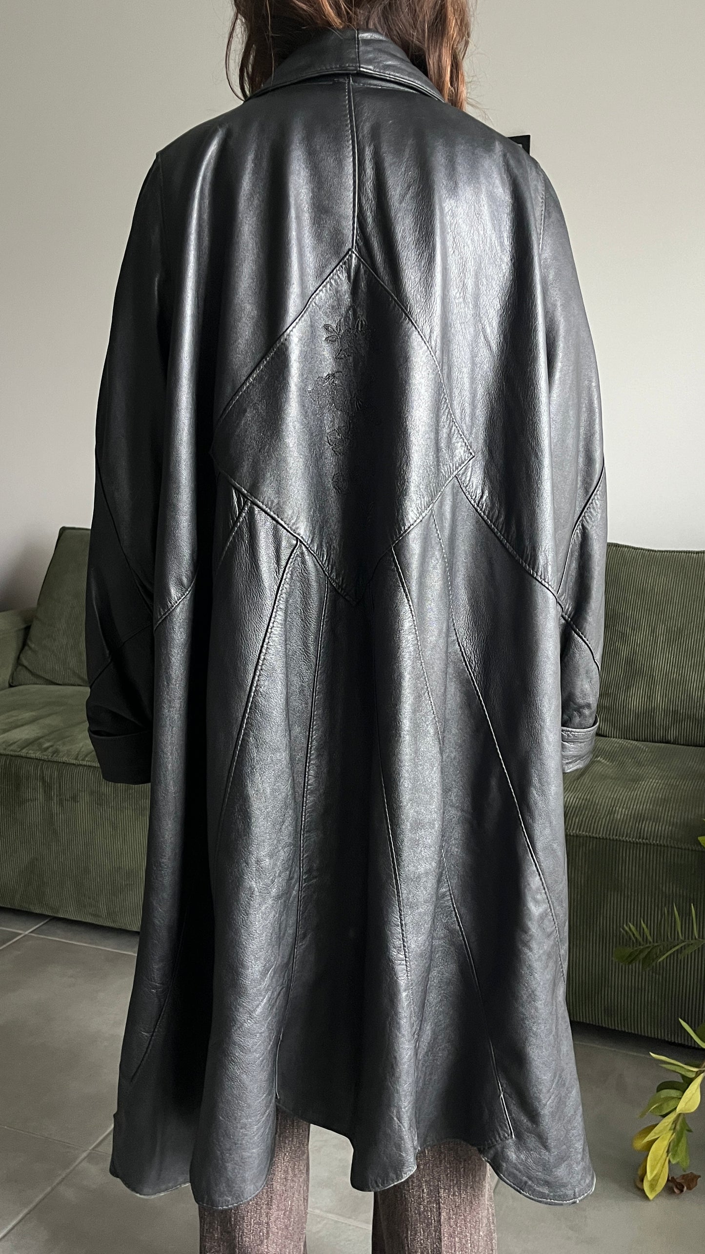 Embroidered Maxi Leather Coat - Artisan Piece