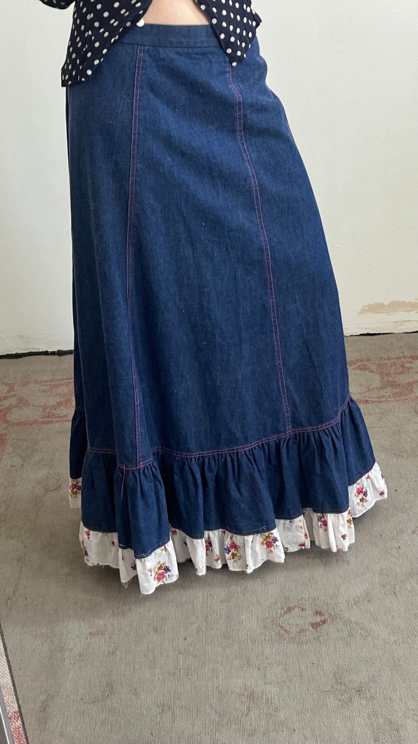 Maskit Haifa Denim Maxi Skirt with Ruffle