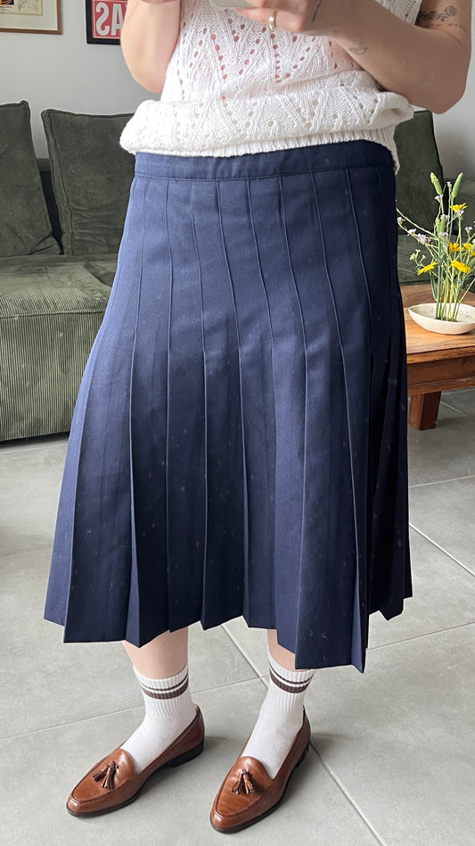 Navy Pleated Drill Skirt