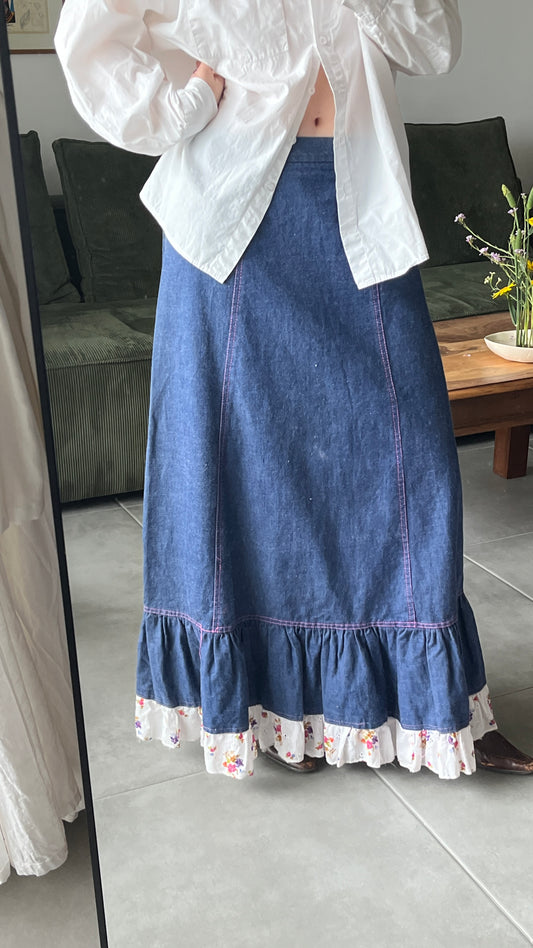 Maskit Haifa Denim Maxi Skirt with Ruffle