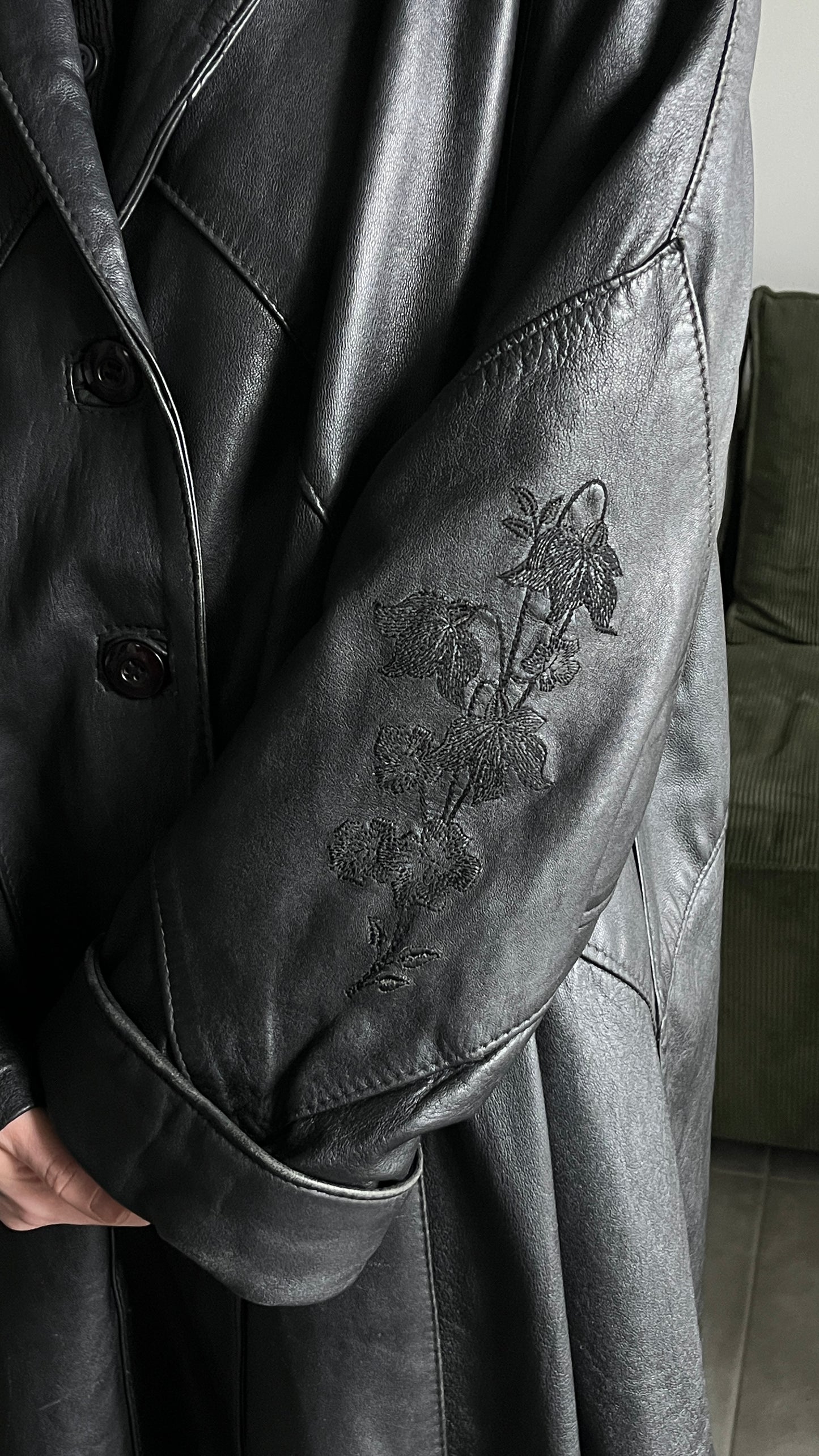 Embroidered Maxi Leather Coat - Artisan Piece