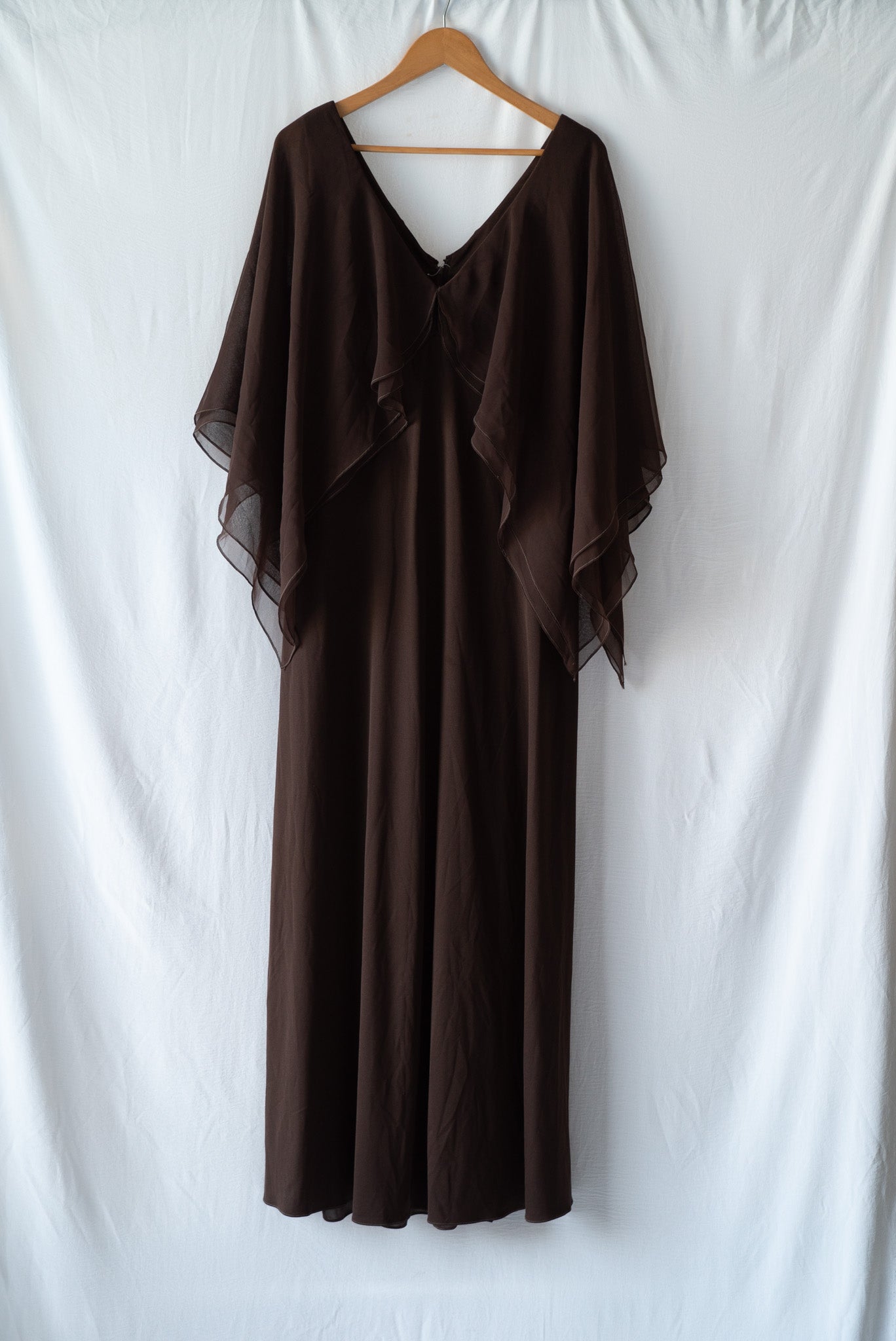 Brown Maxi Dress with Chiffon Sleeves