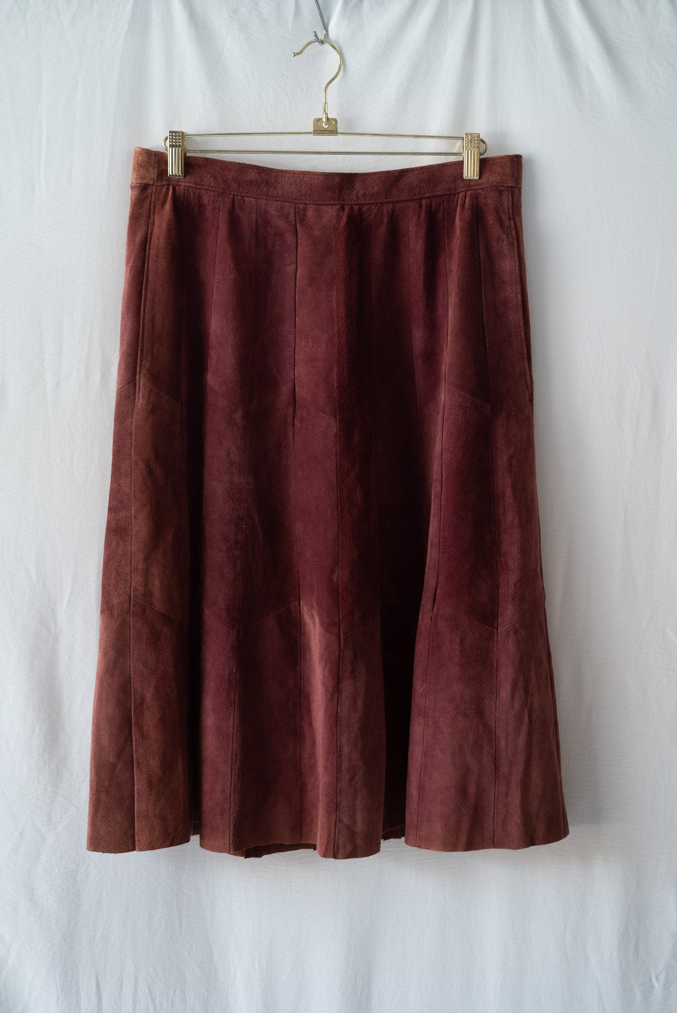 Burgundy Suede Patchwork Skirt