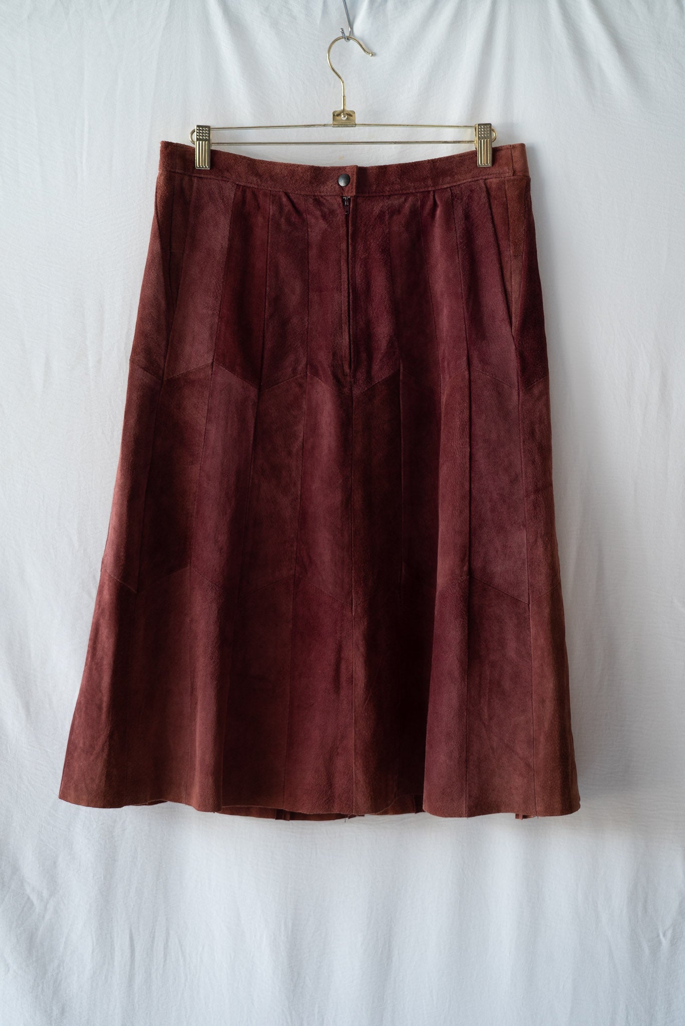 Burgundy Suede Patchwork Skirt