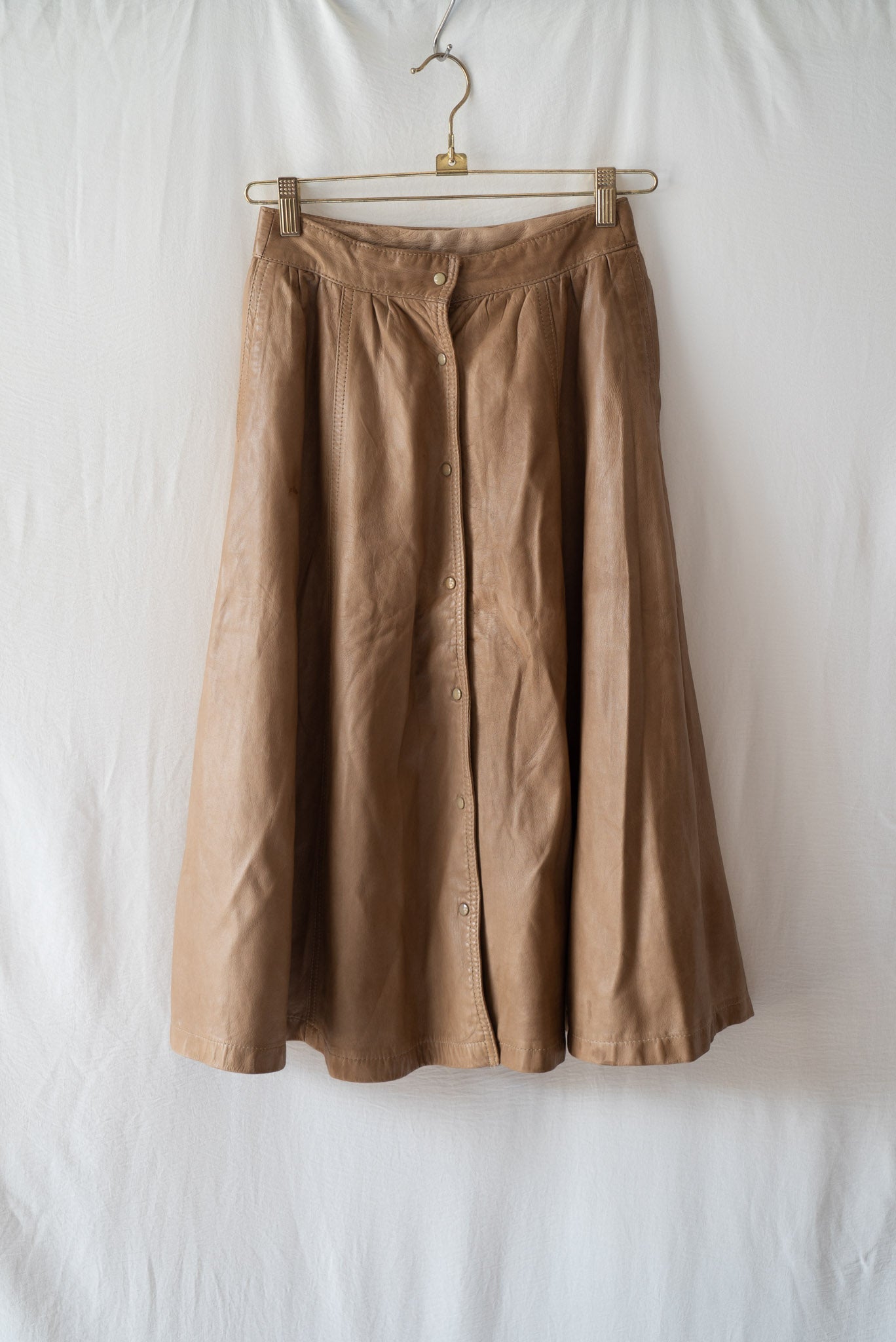 Brown Leather Flared Skirt