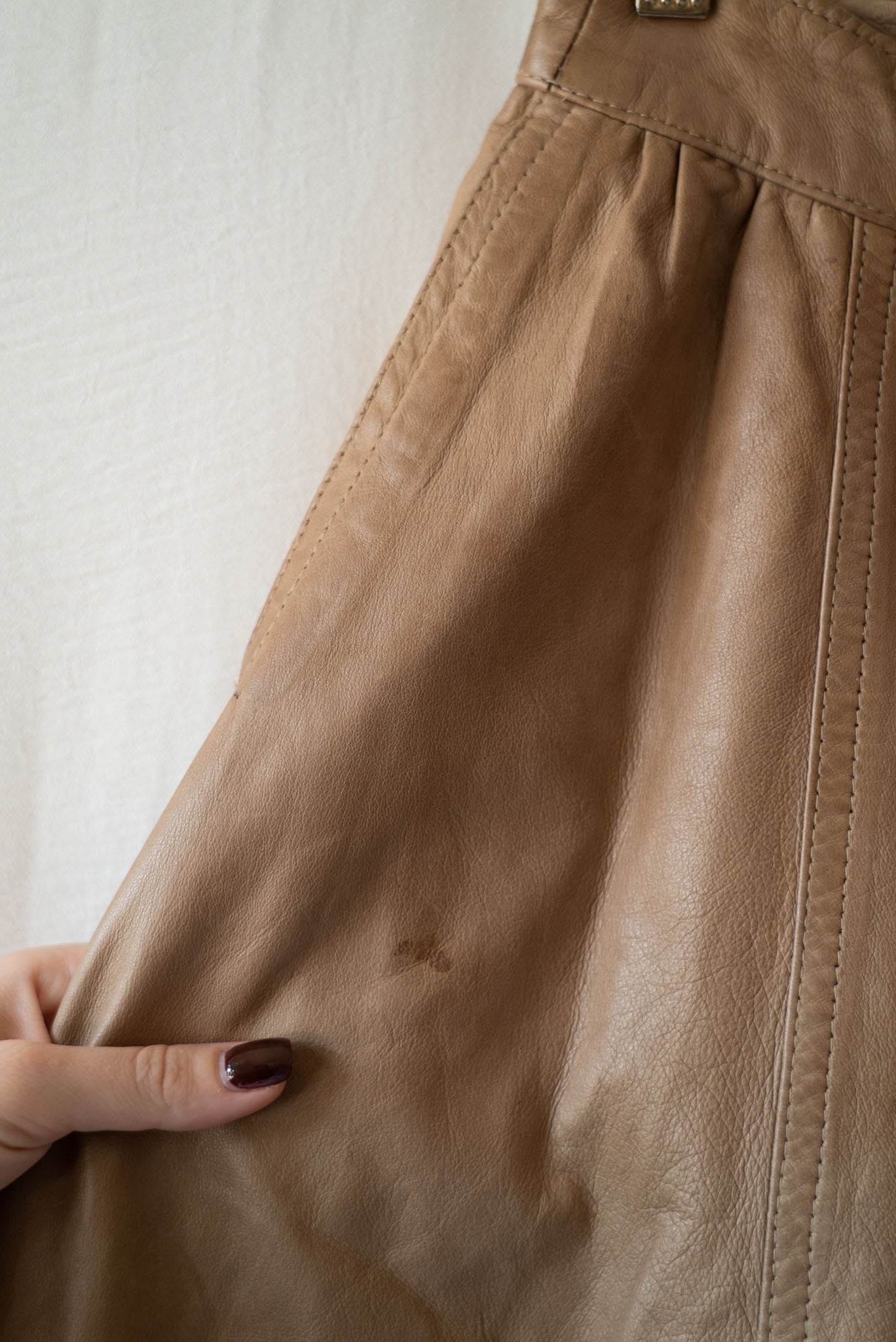 Brown Leather Flared Skirt