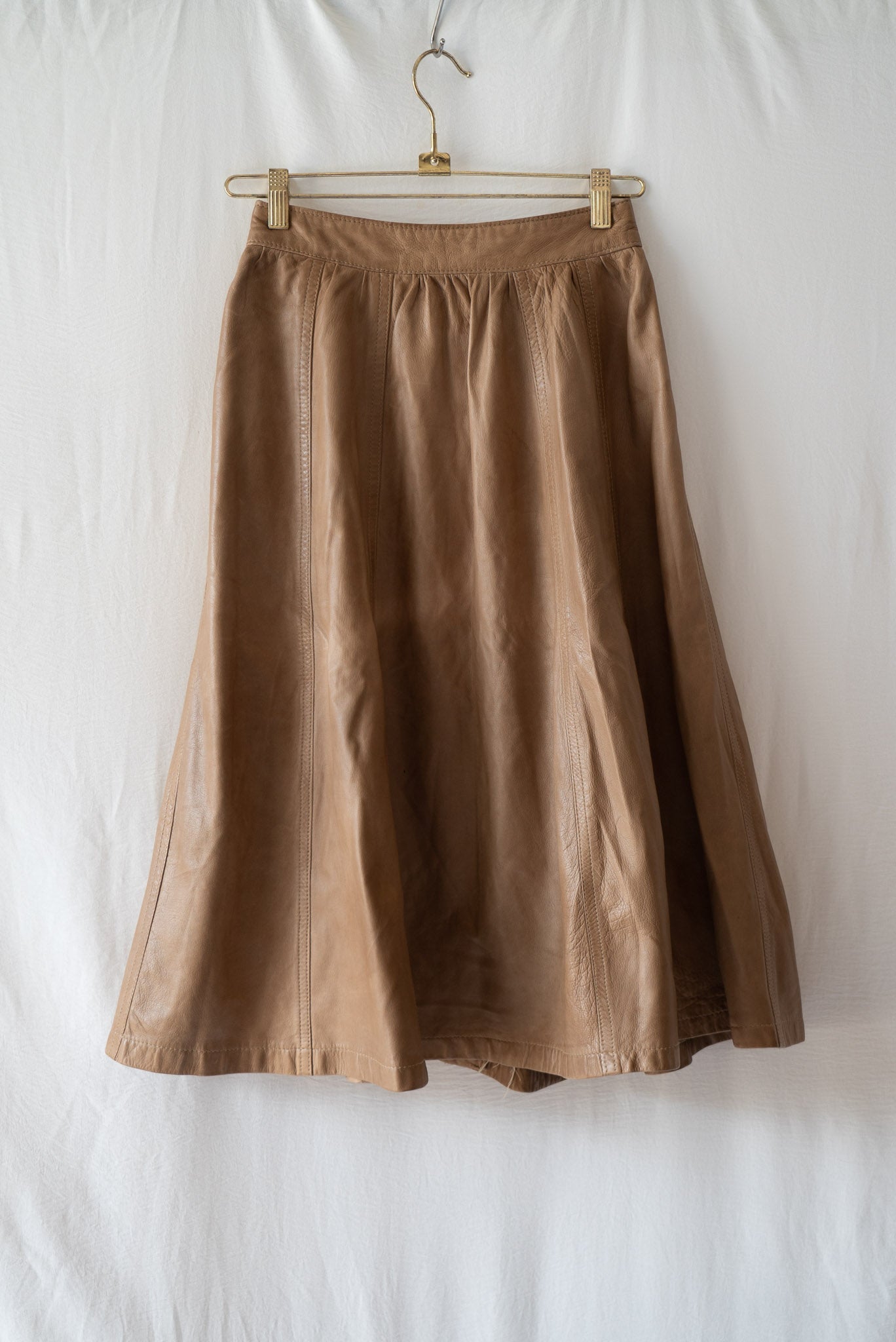 Brown Leather Flared Skirt