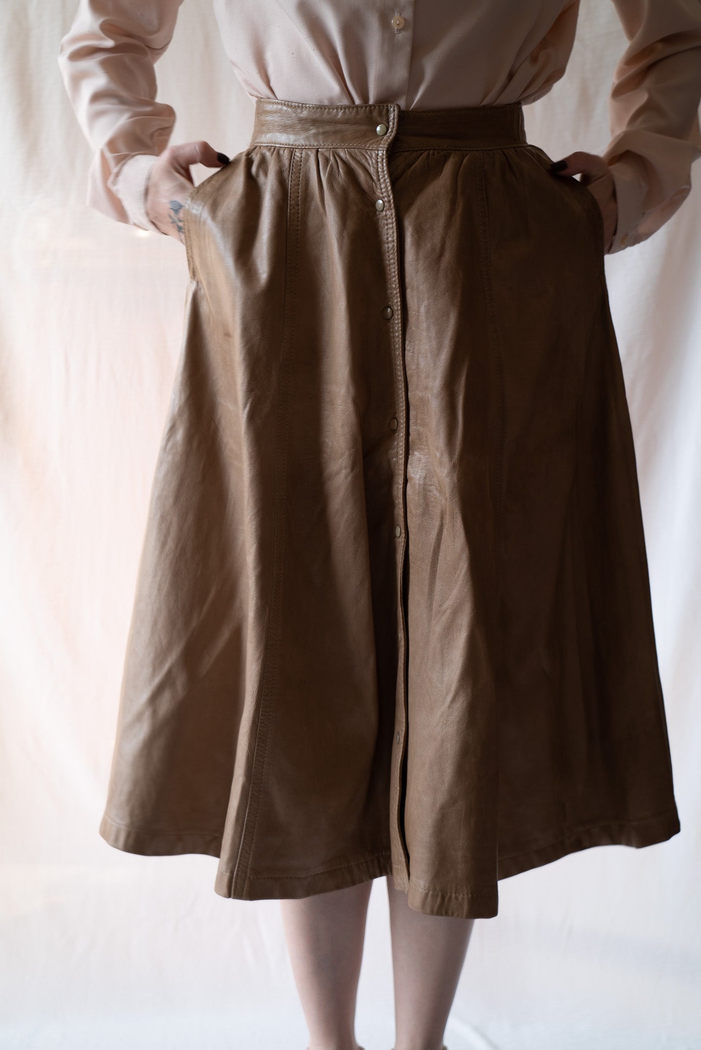 Brown Leather Flared Skirt