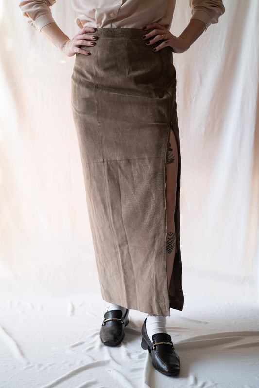 90s Brown Suede Maxi Skirt