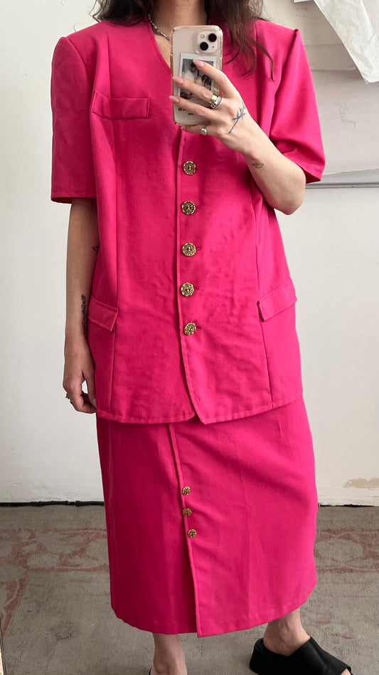 Pink Short Sleeve Jacket and Skirt Set