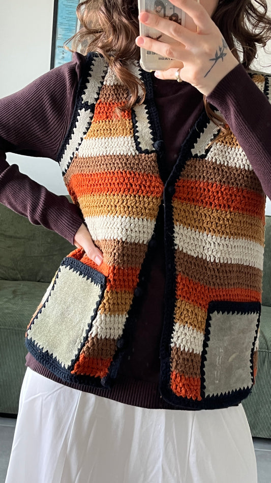 Knit Vest with Suede Pockets