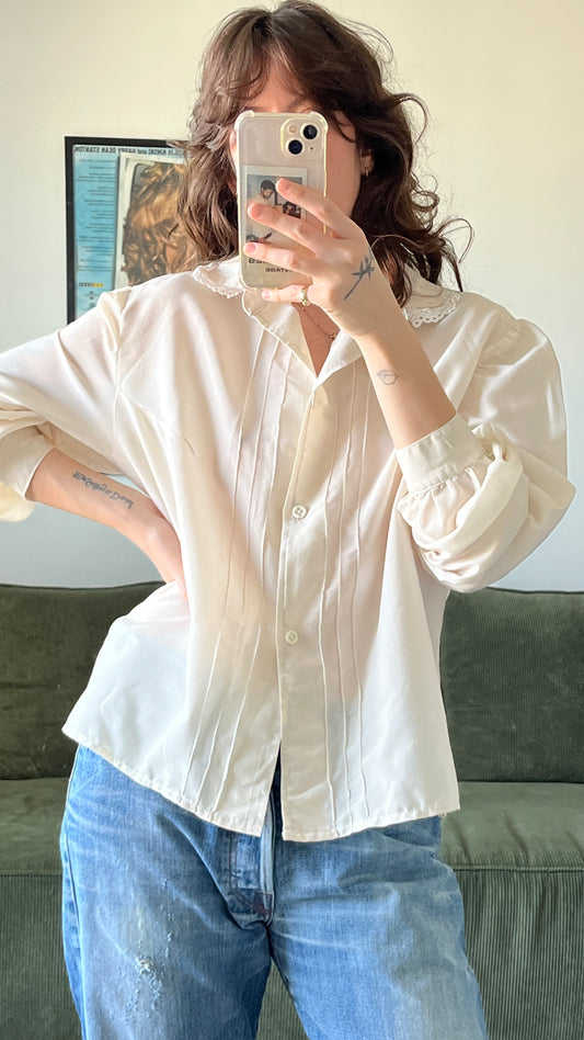 Cream Peter Pan Collar Button-Down Shirt
