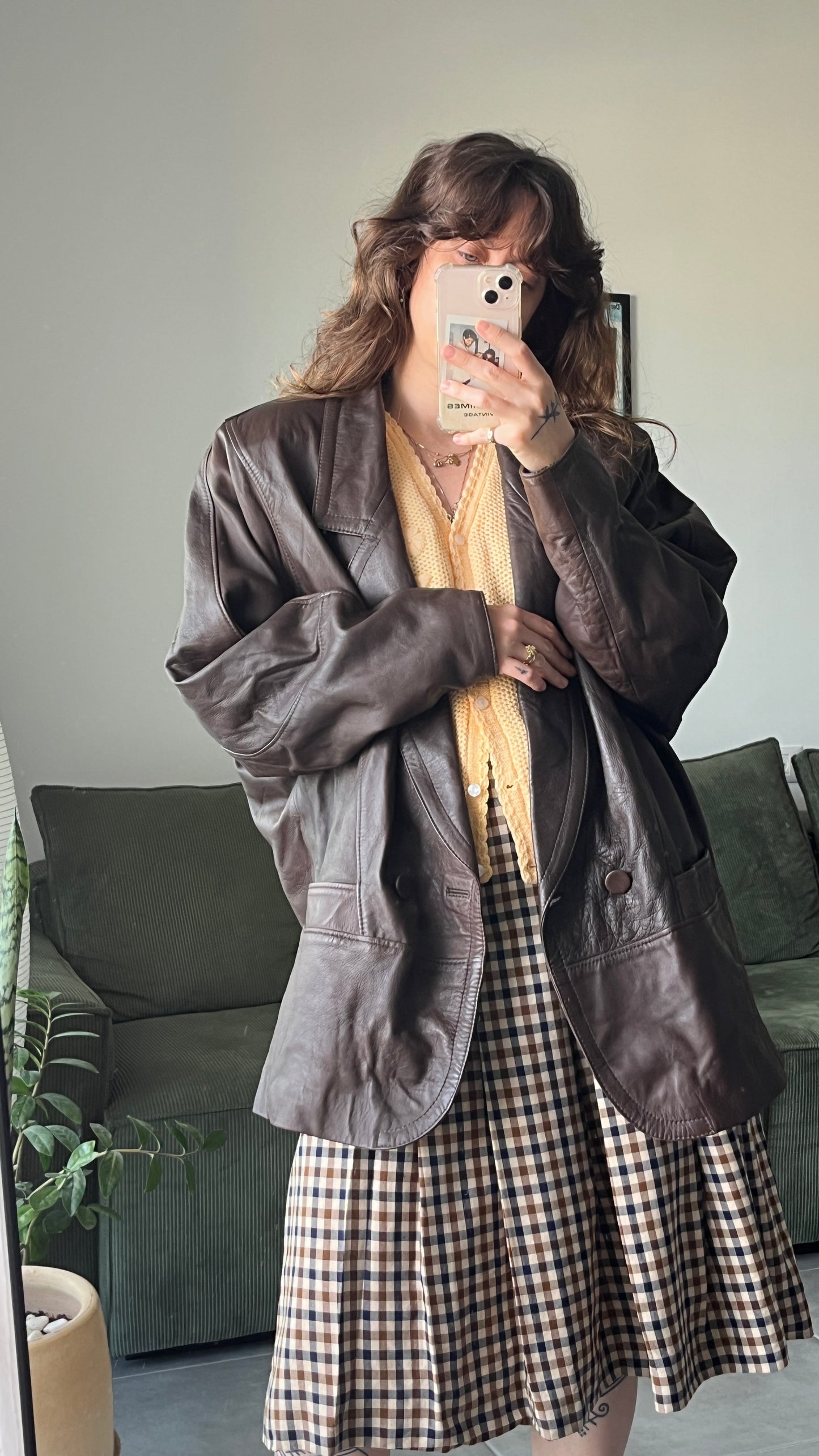Chocolate Brown Leather Coat 80s