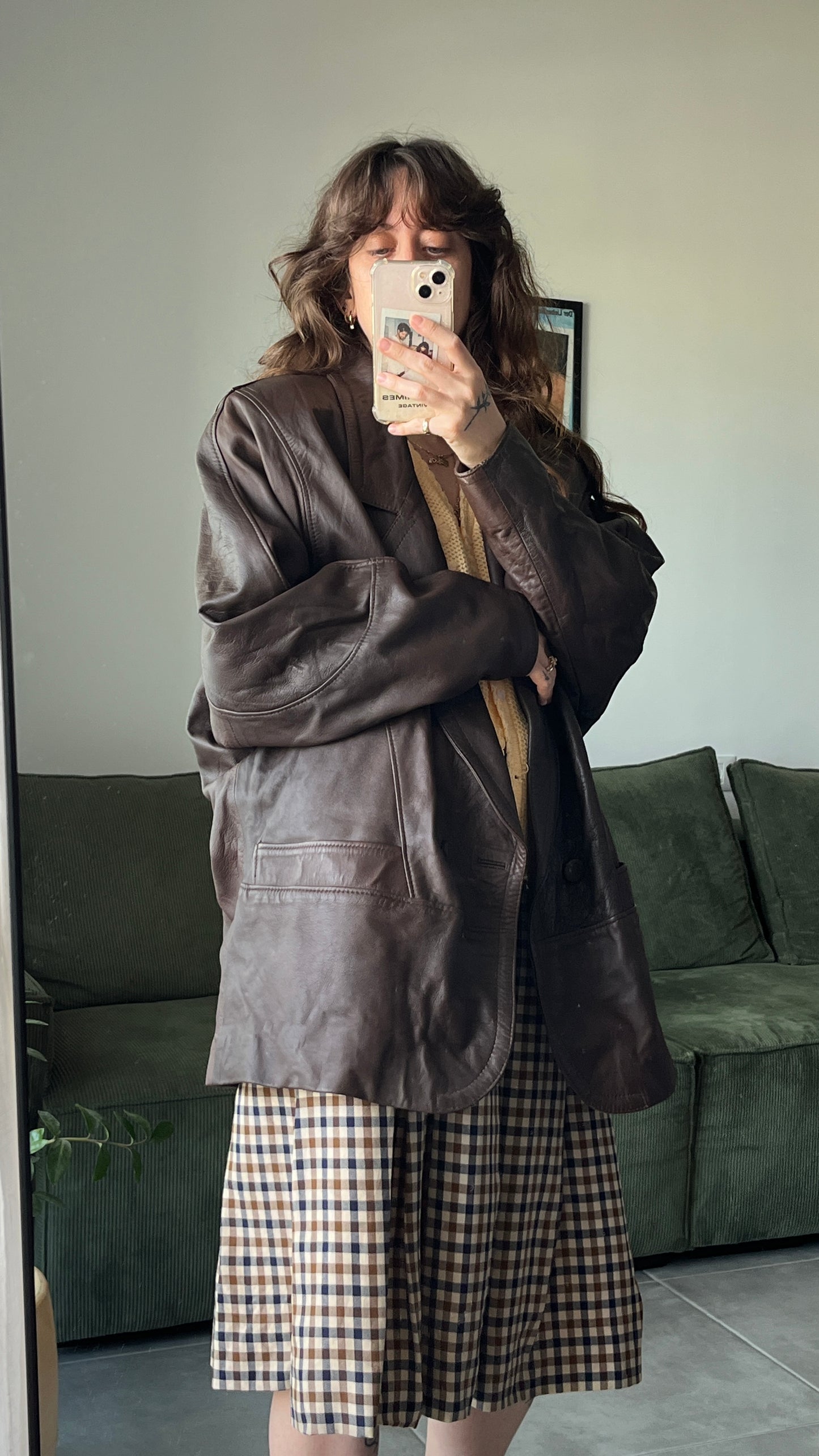 Chocolate Brown Leather Coat 80s