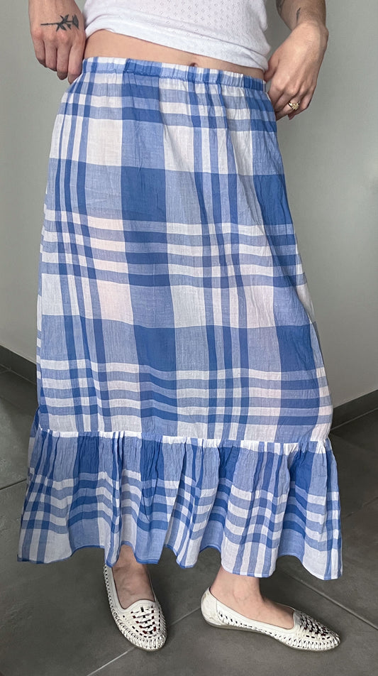 Handmade Blue Checkered Ruffled Skirt