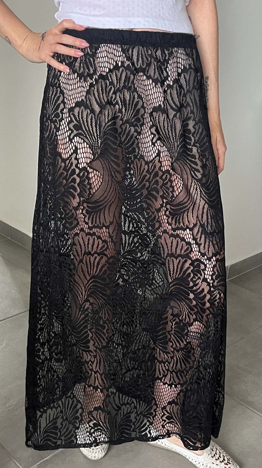 Handmade Black Crochet Maxi Skirt