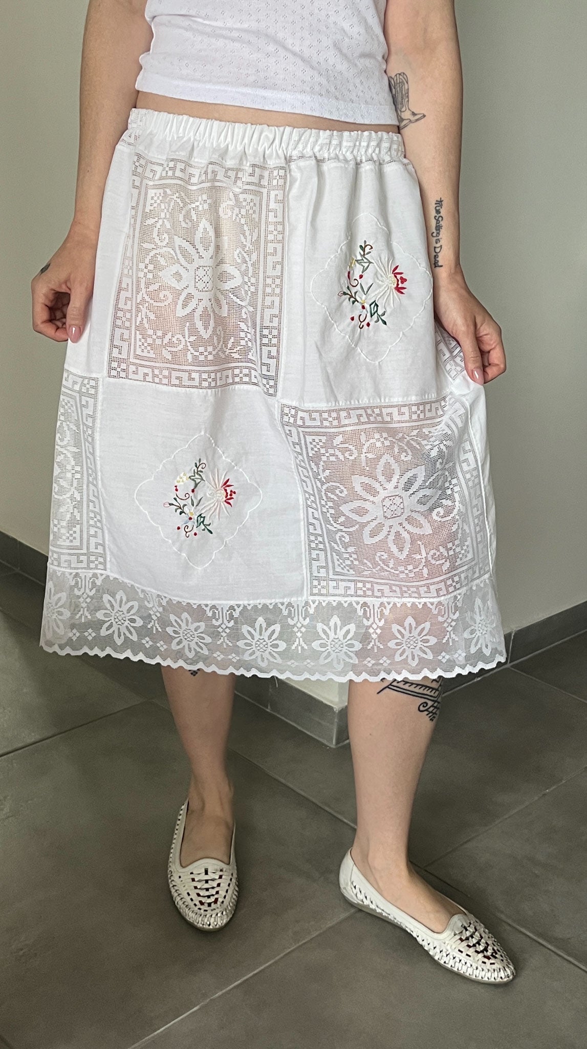 Handmade Patches Midi Skirt