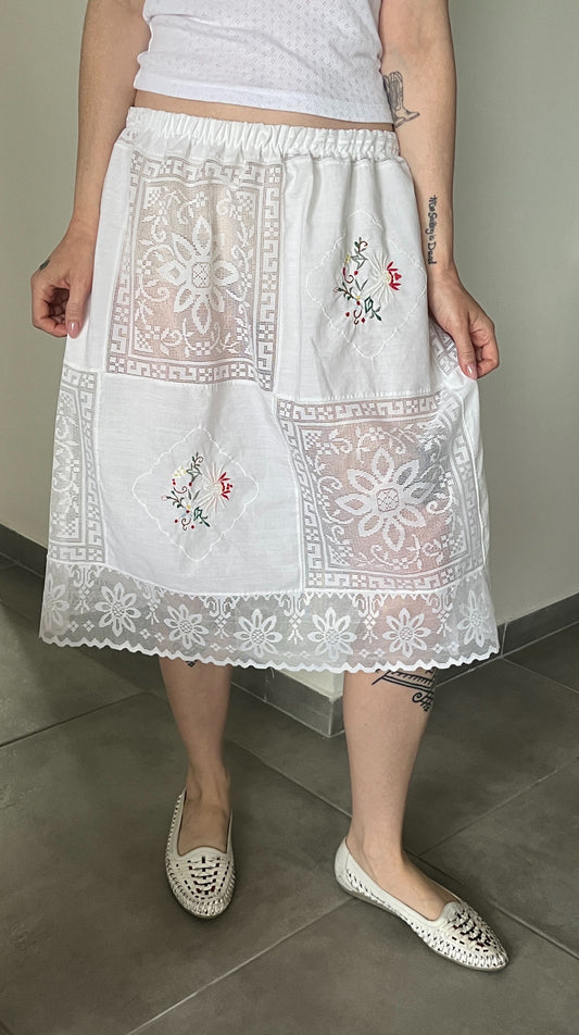 Handmade Patches Midi Skirt