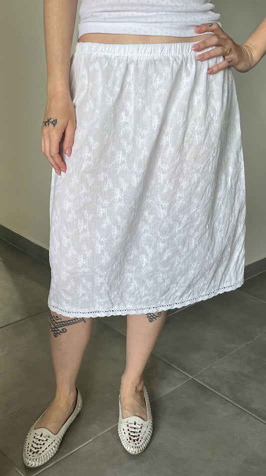 Handmade White Cotton Midi Skirt