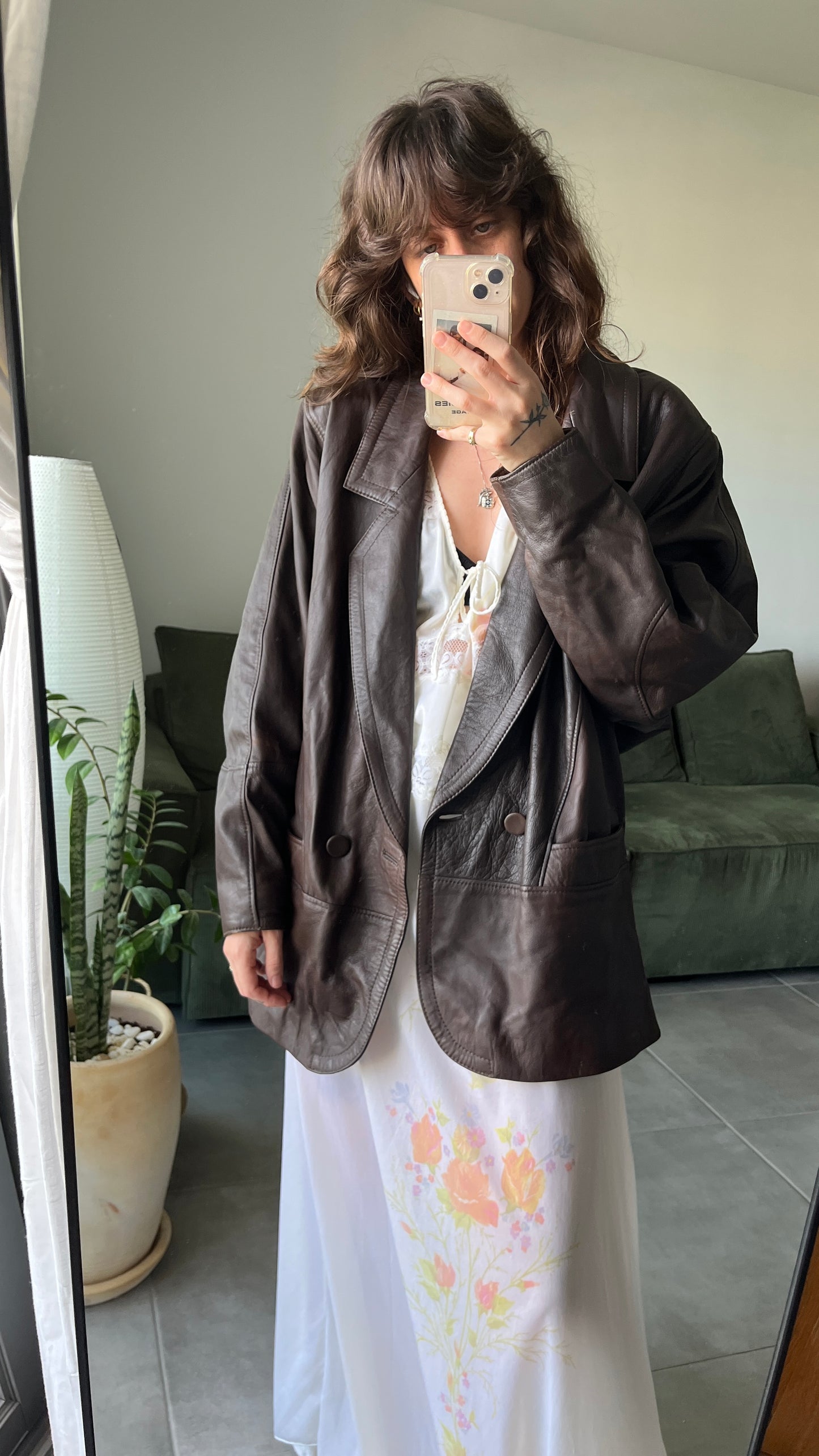 Chocolate Brown Leather Coat 80s