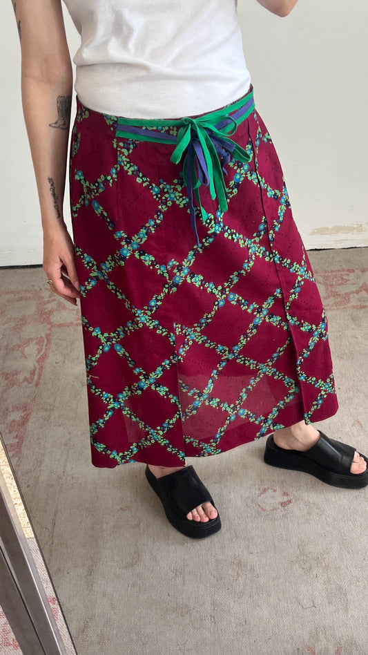 Burgundy Floral Midi Skirt
