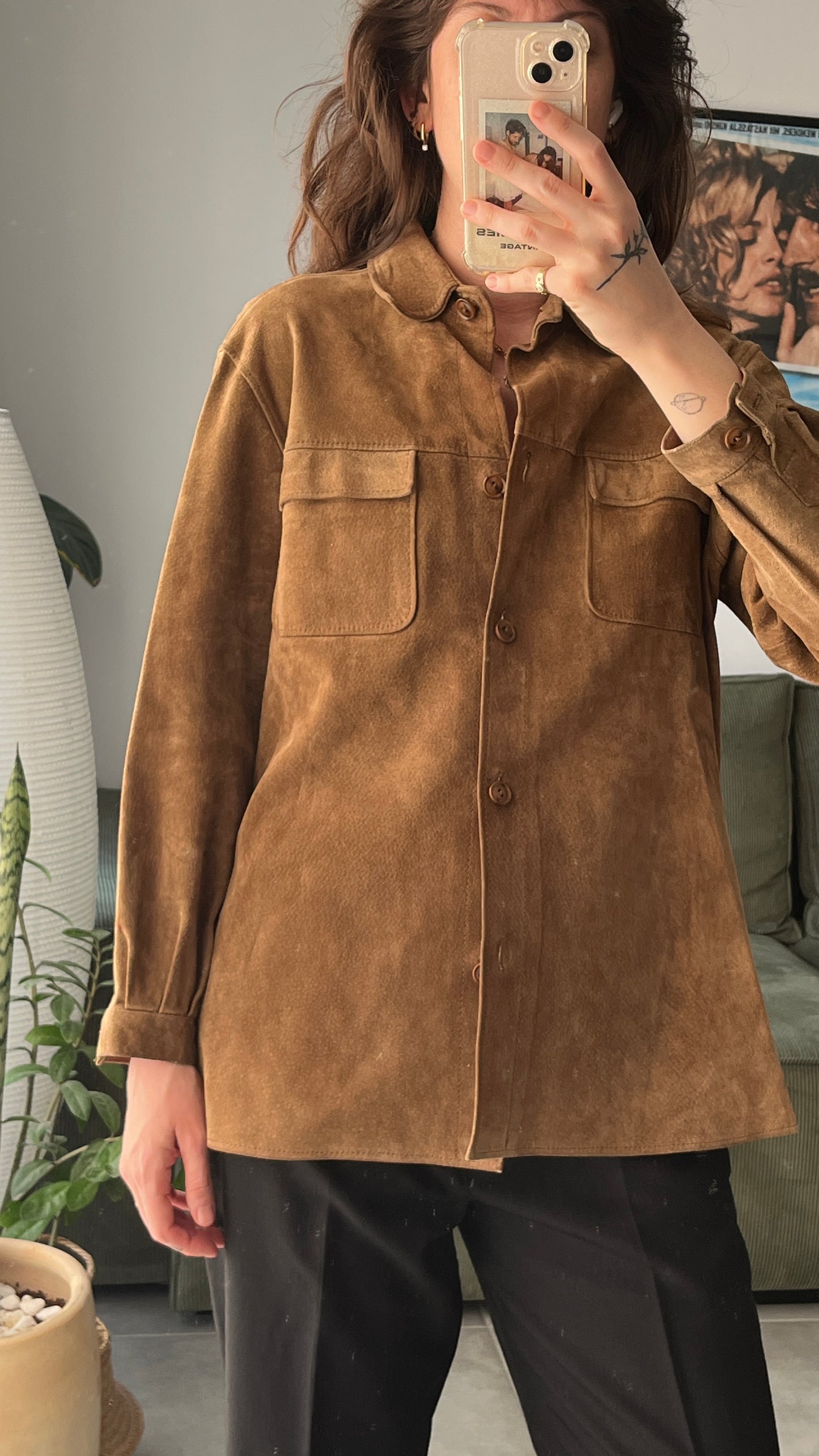 Suede Jacket Shirt Beged Or