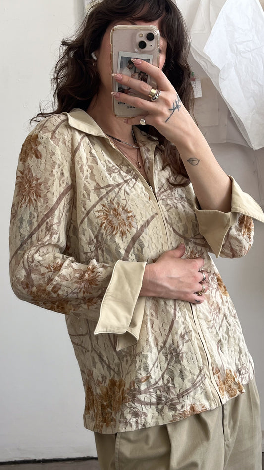 Lace Zip Shirt Y2K