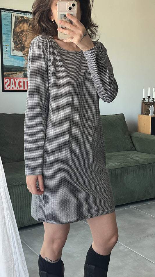 Long-Sleeve Checked Dress