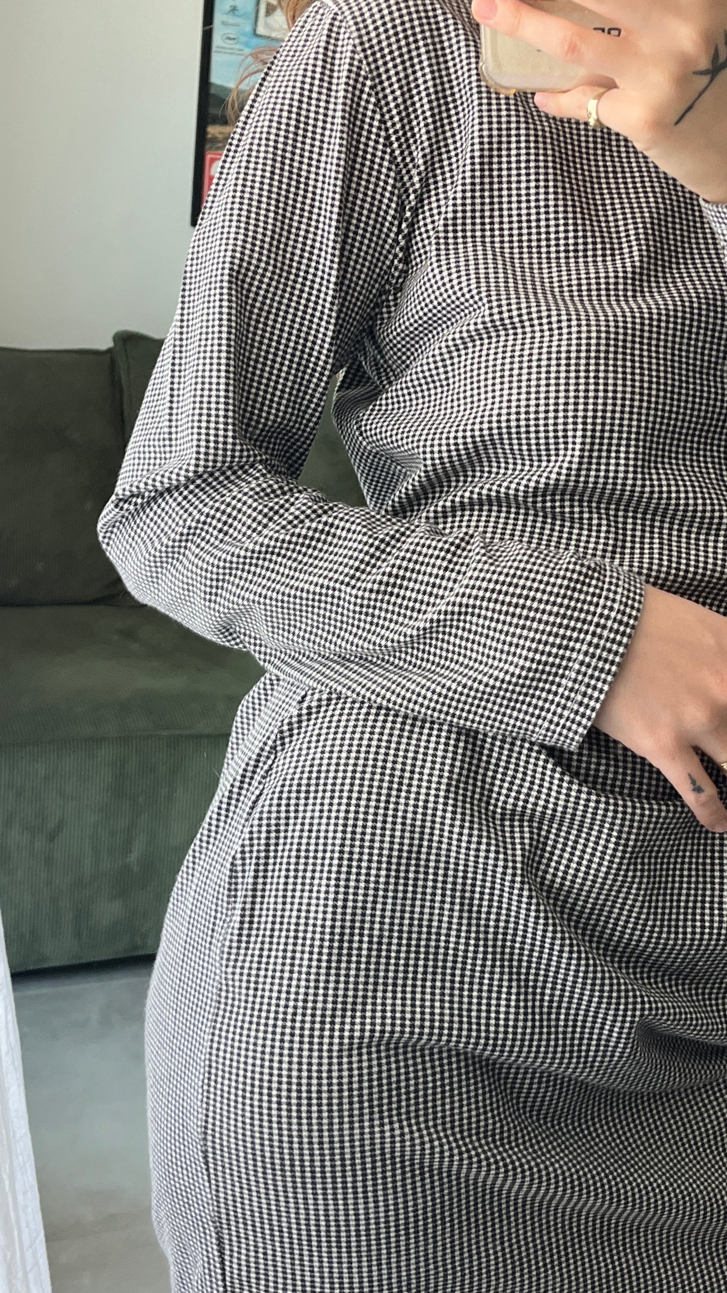 Long-Sleeve Checked Dress