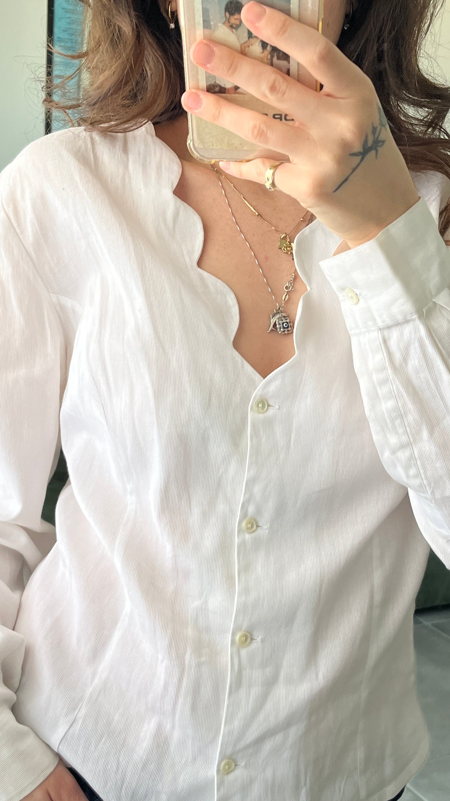 Tailored Button-Up Shirt with Wavy Collar