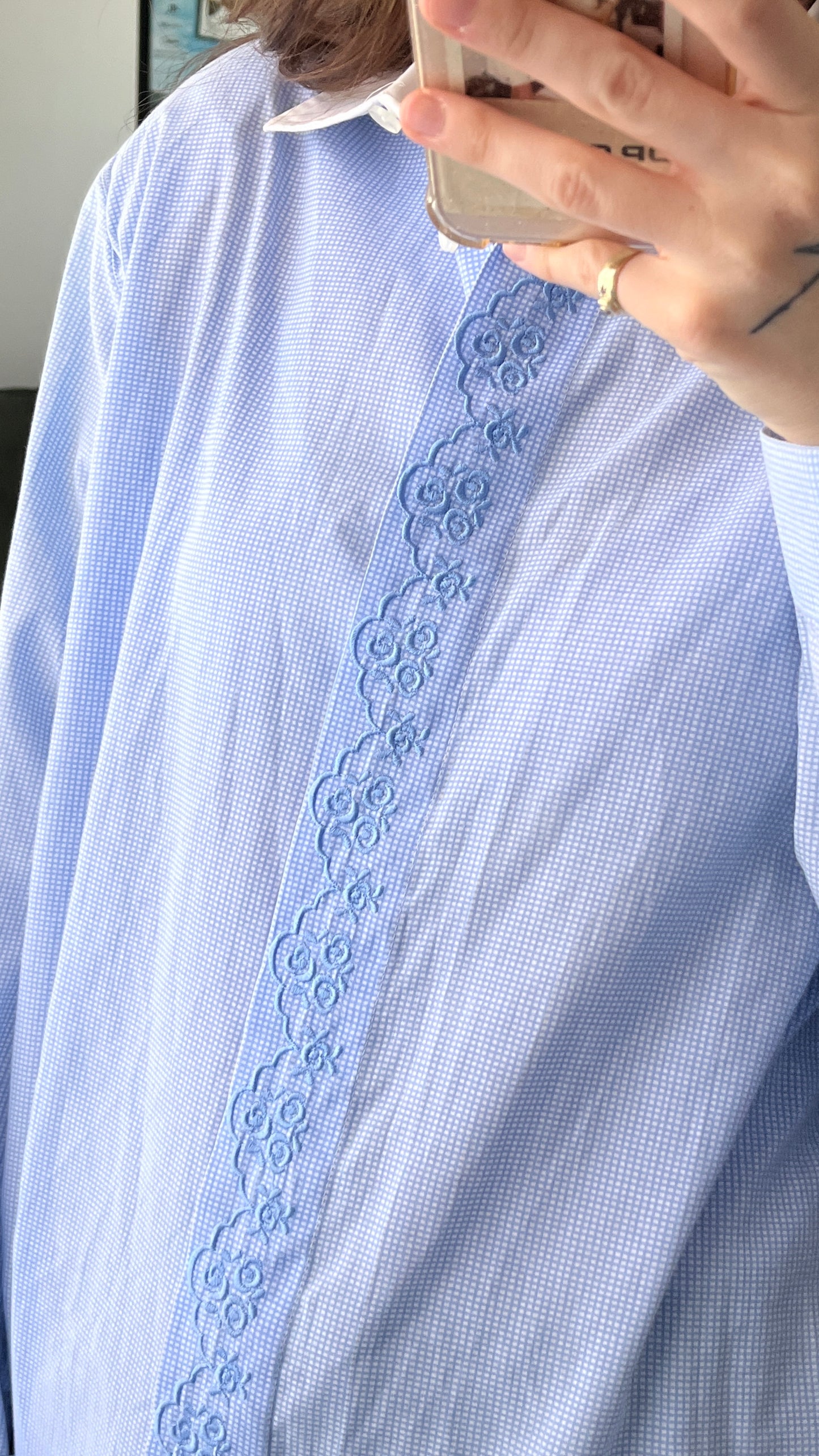 Embroidered Plaid Button-Up Shirt