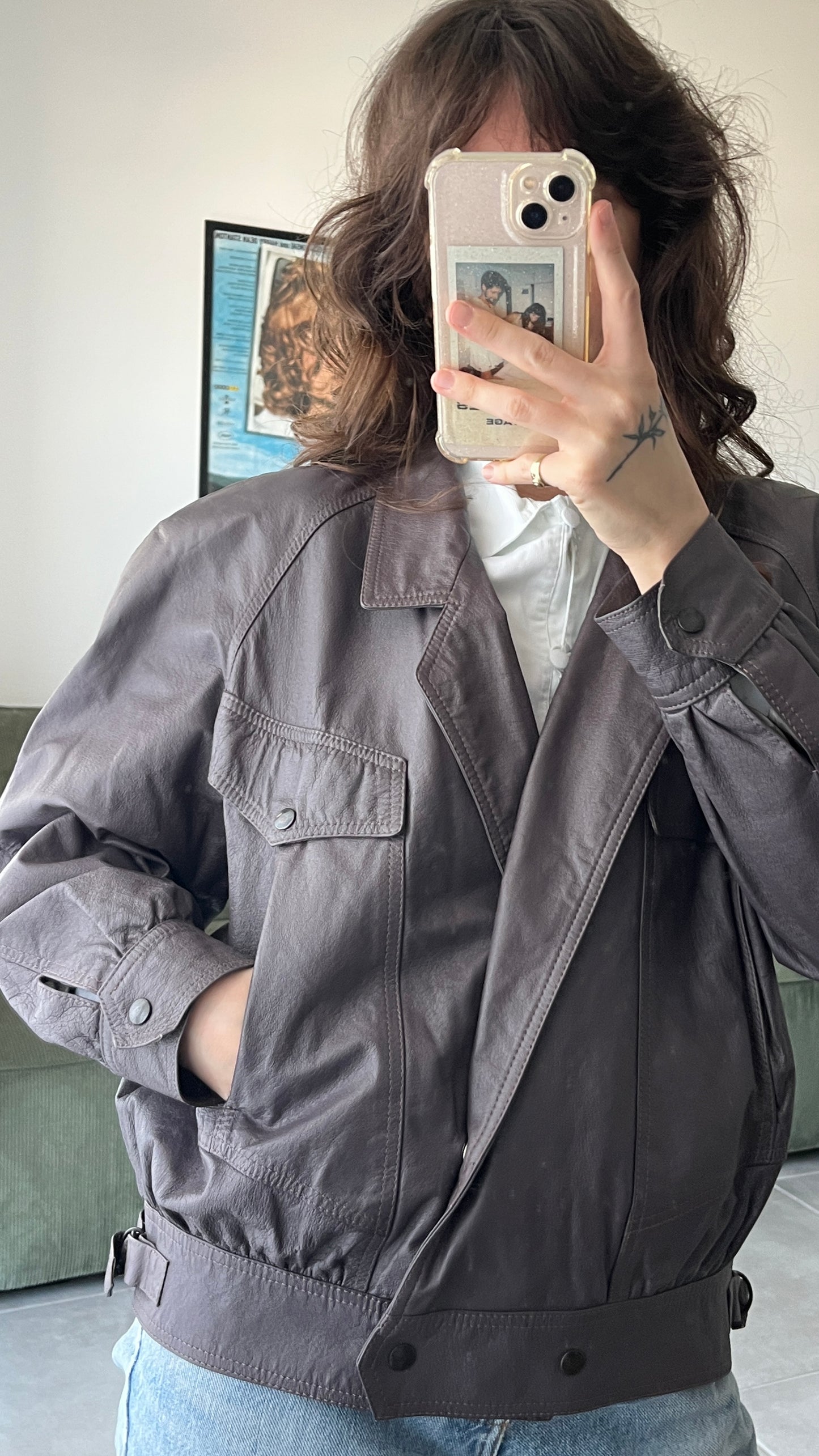 Purple Cropped Leather Coat