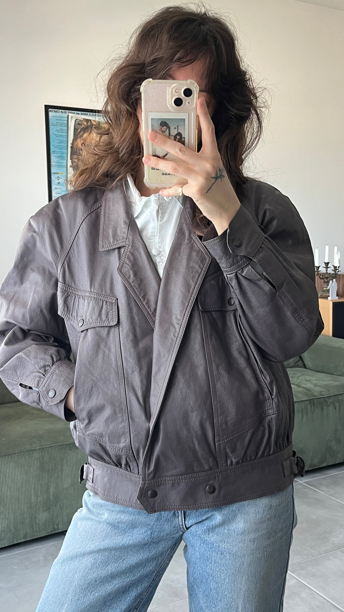 Purple Cropped Leather Coat