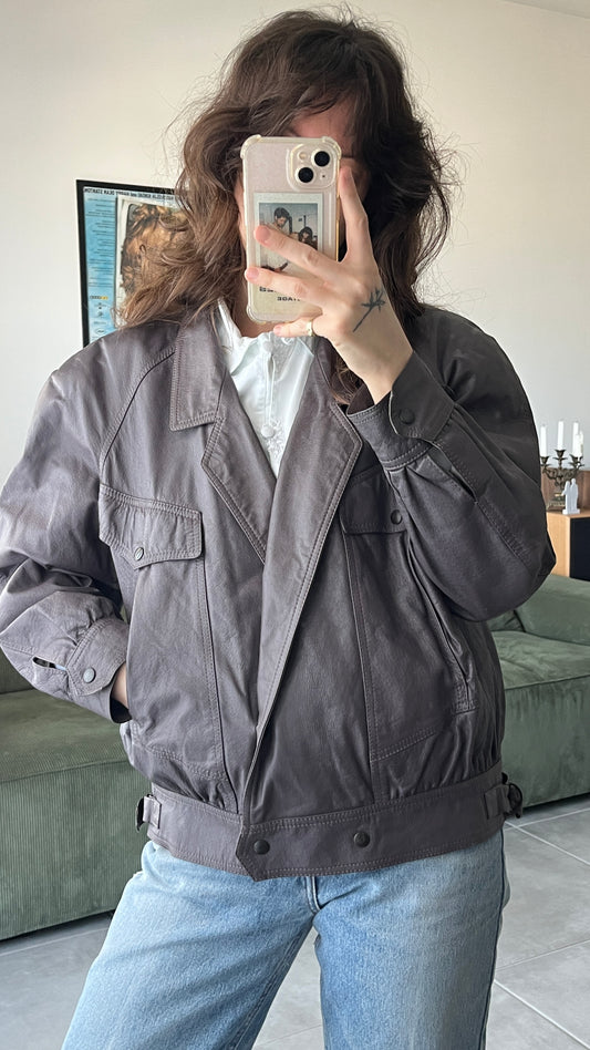 Purple Cropped Leather Coat